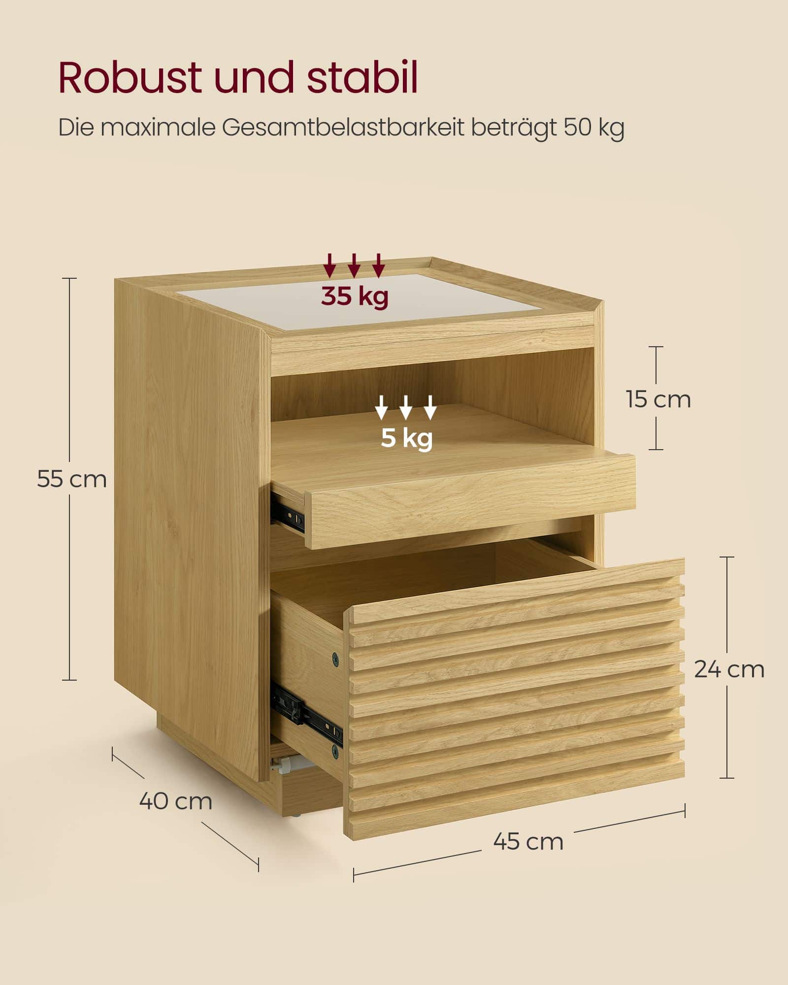 Nachttisch mit LED-Beleuchtung und ausziehbarer Ablage Nachttisch mit LED-Beleuchtung und ausziehbarer Ablage