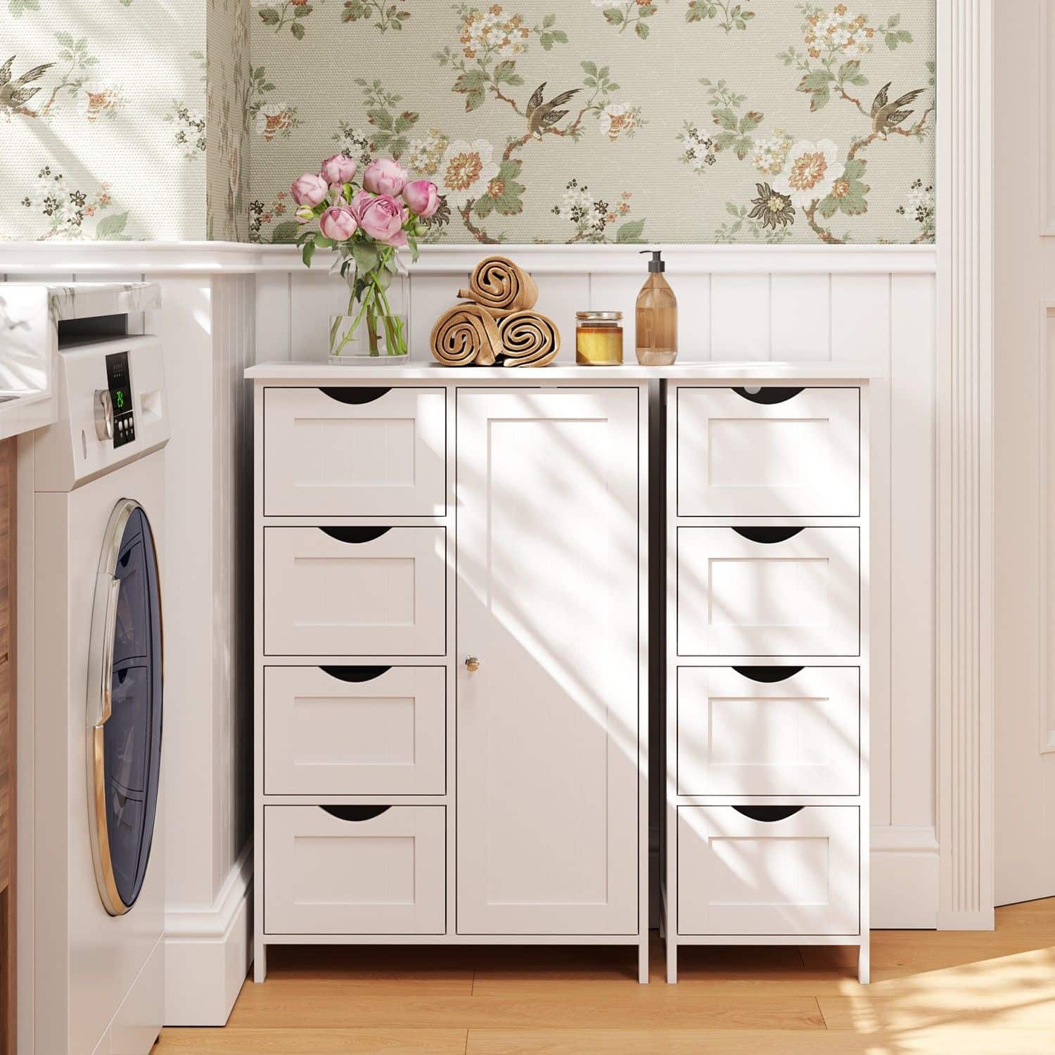 Badezimmerschrank, Badschrank, Beistellschrank mit 4 Schubladen Badezimmerschrank, Badschrank, Beistellschrank mit 4 Schubladen