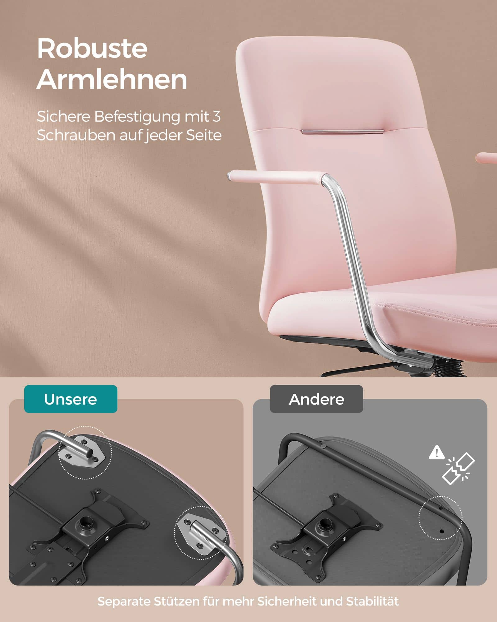 Bürostuhl mit Rückenlehnen und gebogenem Sitz pastellrosa Bürostuhl mit Rückenlehnen und gebogenem Sitz pastellrosa