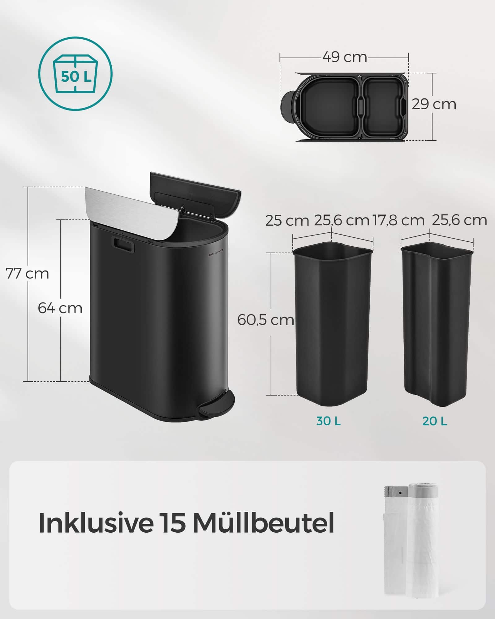Mülltrennsystem 2 Fächer 30 L und 20 L Mülltrennsystem 2 Fächer 30 L und 20 L