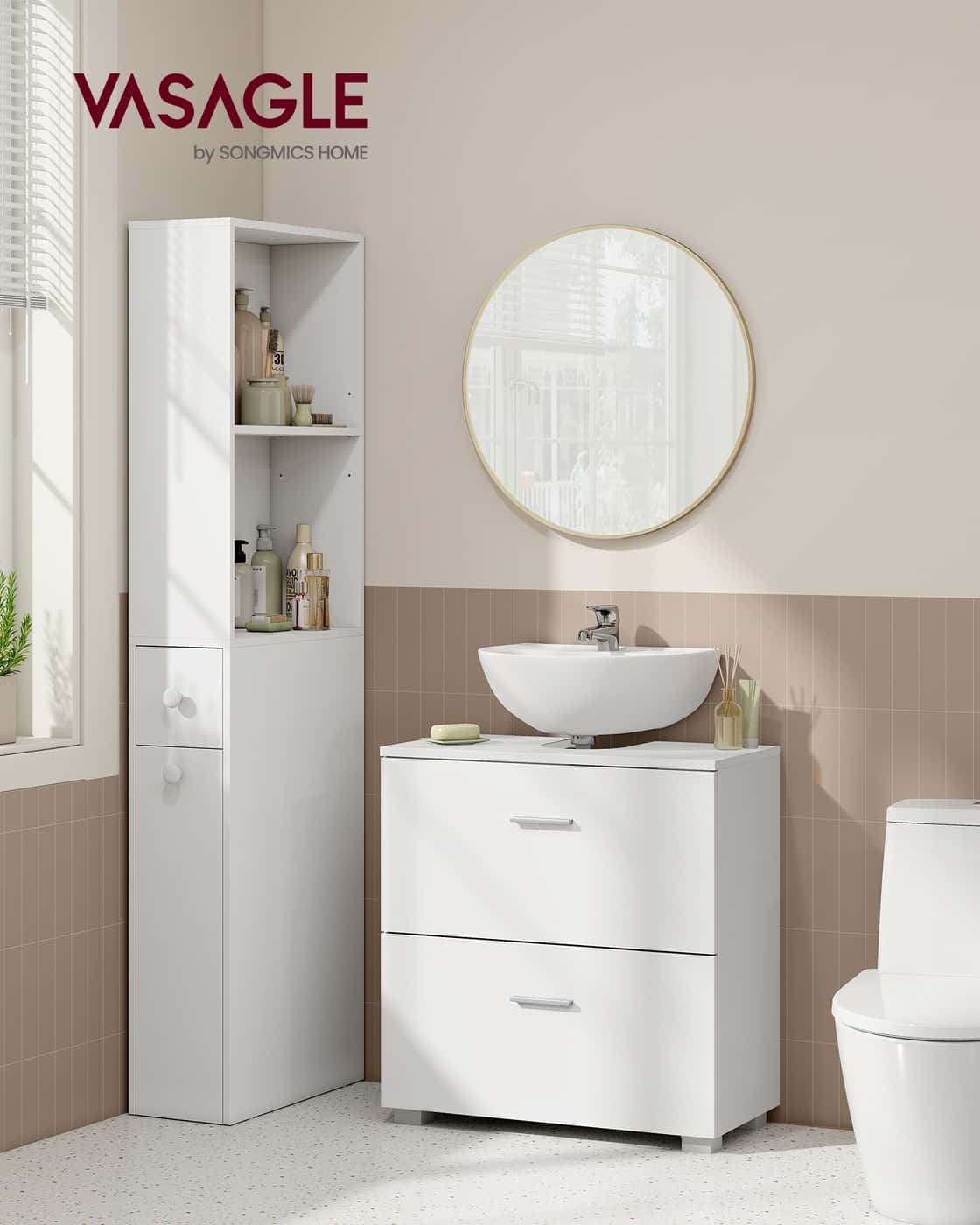 CUSTOS Kollektion - Waschbeckenunterschrank 30 x 60 x 63,8 cm mit 2 großen Schubladen wolkenweiß