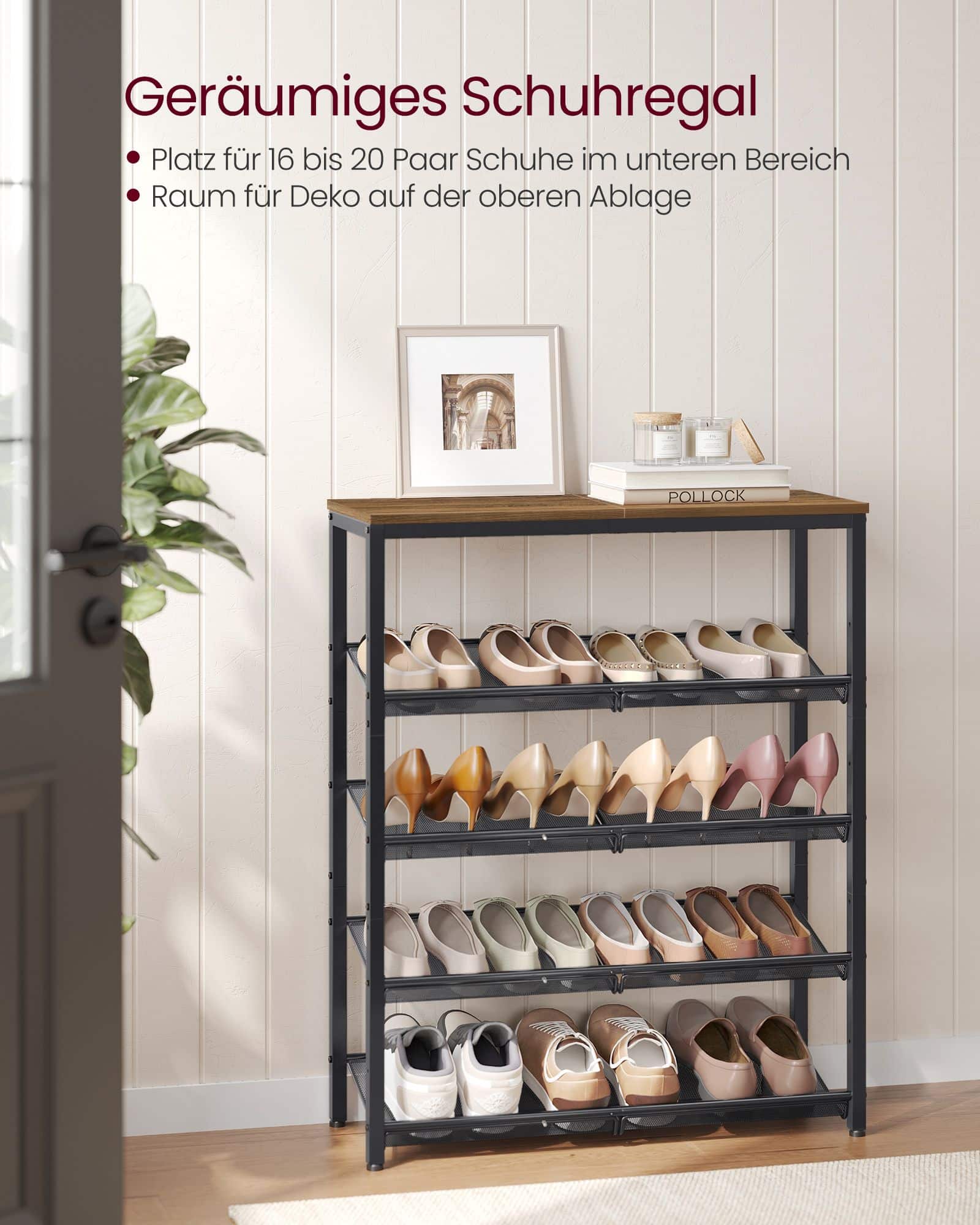 Schuhregal 5 Ebenen mit verstellbaren Gitterablagen Schuhregal 5 Ebenen mit verstellbaren Gitterablagen