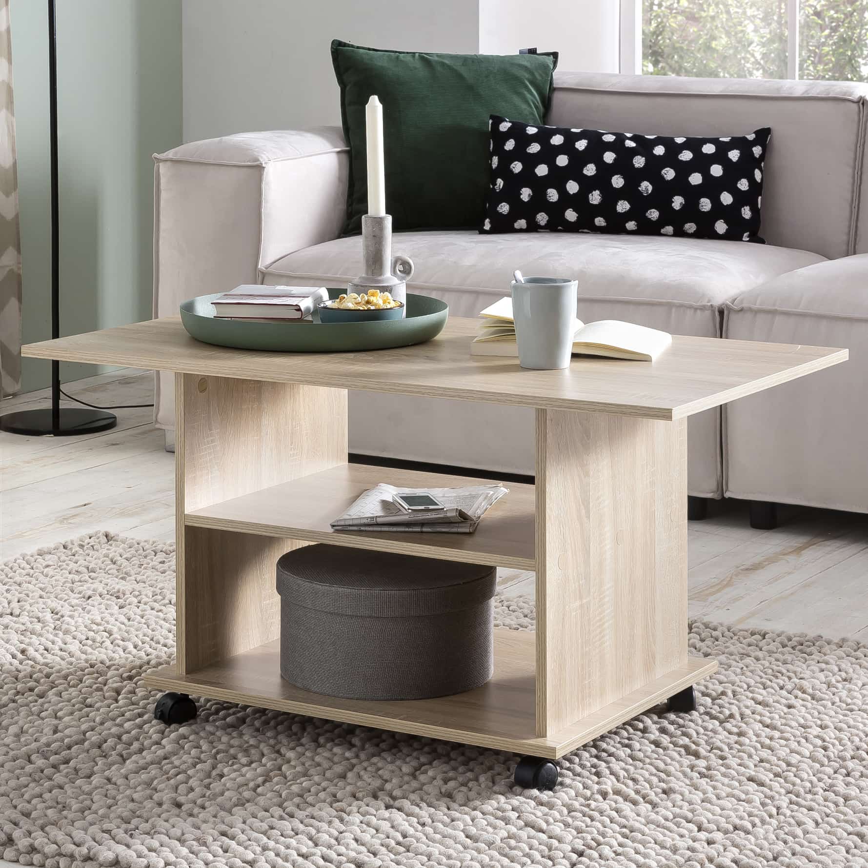 47542-WOHNLING-Couchtisch-MOVE-Sonoma-WL5-739-WL5_1 Design Couchtisch WL5.739 95 x 51 x 54,5 cm Sonoma Drehbar mit Rollen