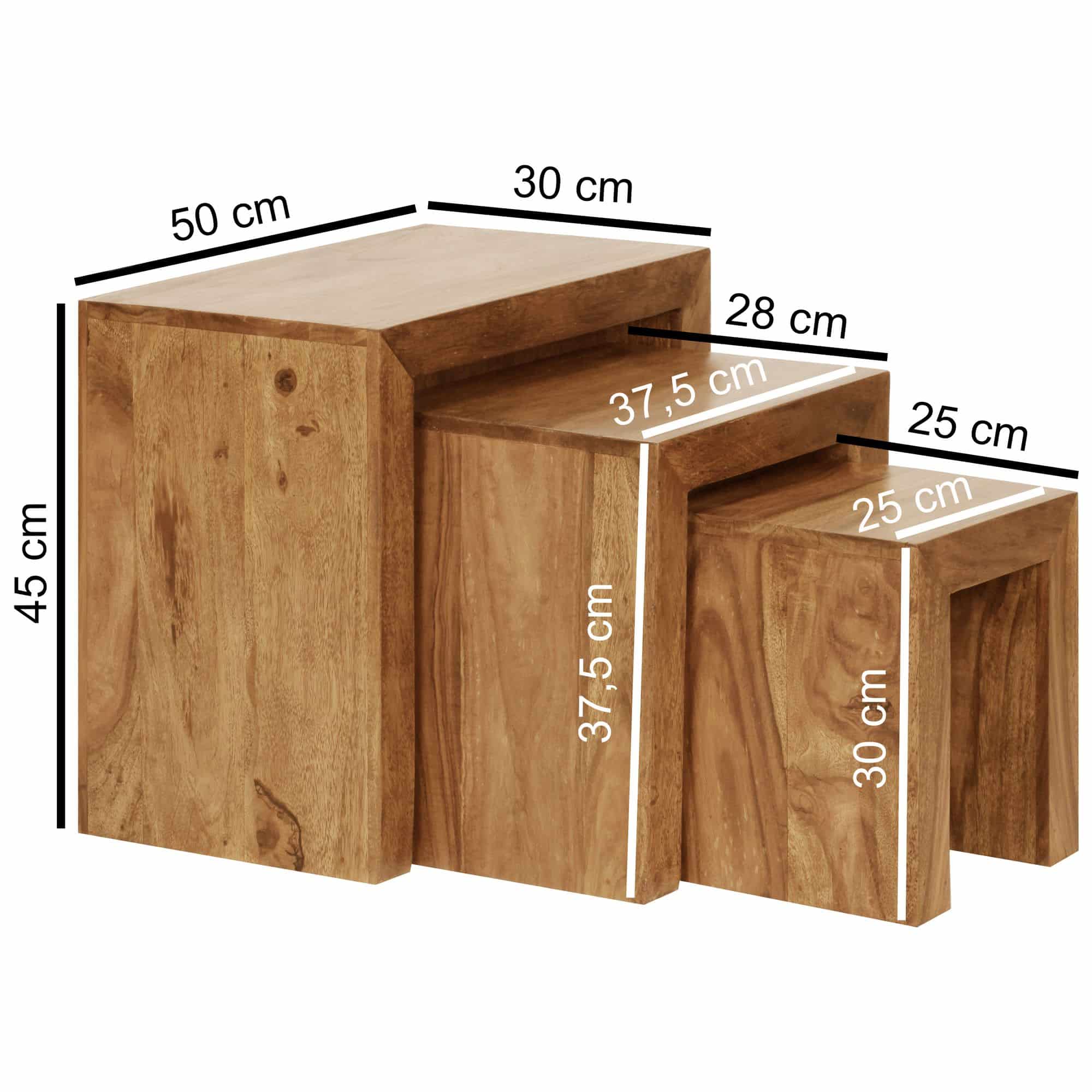 3er Set Satztisch MUMBAI Massiv-Holz Akazie Wohnzimmer-Tisch Landhaus-Stil Beistelltisch dunkel-braun Naturholz 3er Set Satztisch MUMBAI Massiv-Holz Akazie Wohnzimmer-Tisch Landhaus-Stil Beistelltisch dunkel-braun Naturholz