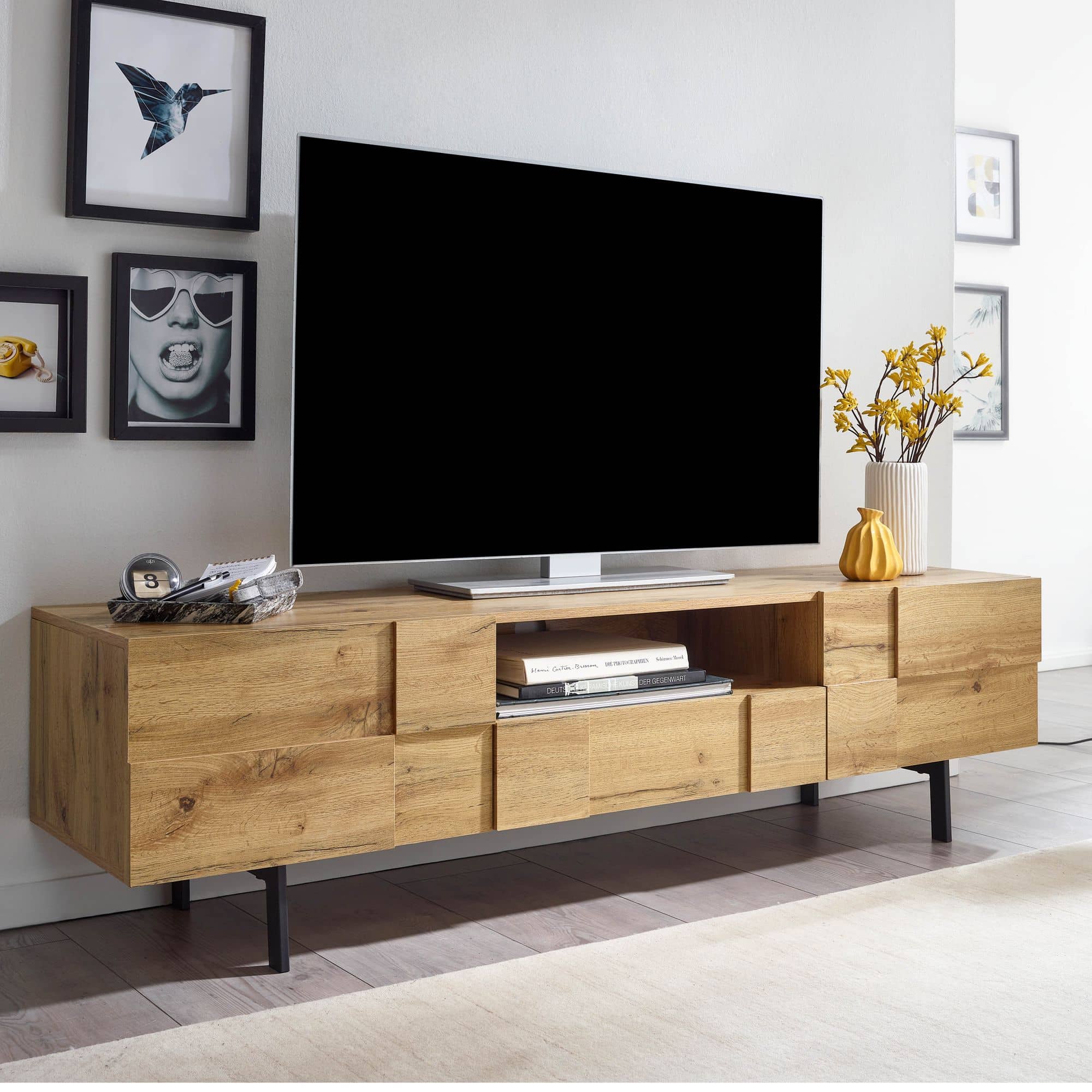 64673-Wohnling-Lowboard-TV-Board-160x40x45-cm-Eiche-WL6-581-2 Lowboard Holz Eiche-Dekor 160x46x43 cm TV-Kommode mit zwei Türen