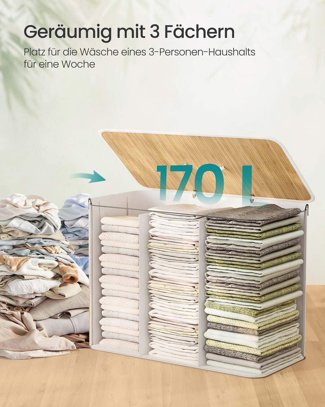 Wäschekorb mit 3 Fächern und herausnehmbarem Wäschesack Weiß Wäschekorb mit 3 Fächern und herausnehmbarem Wäschesack Weiß