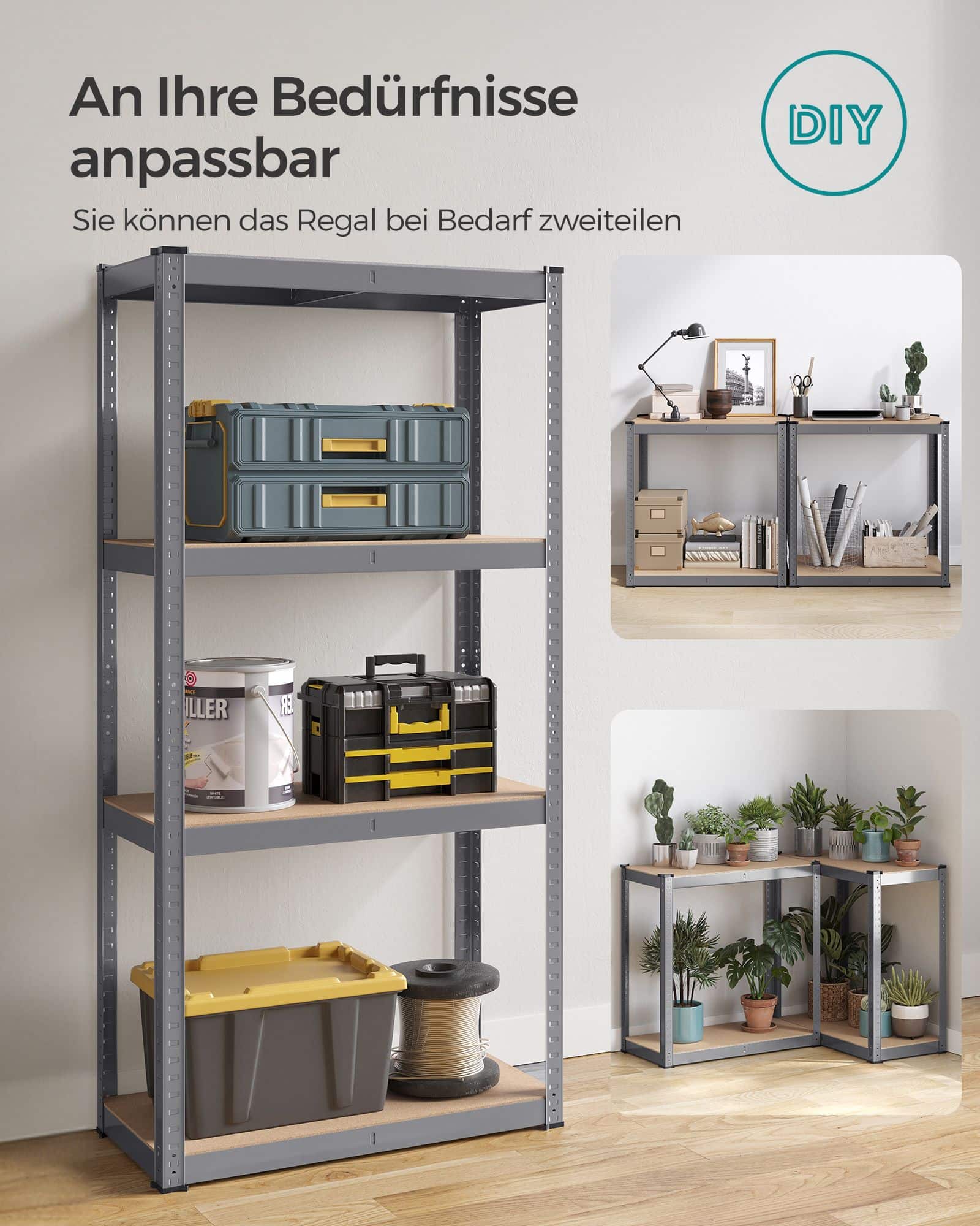 Schwerlastregal mit Stahlgestell und 4 verstellbaren Ablagen-GLR044G01 Schwerlastregal mit Stahlgestell und 4 verstellbaren Ablagen-GLR044G01