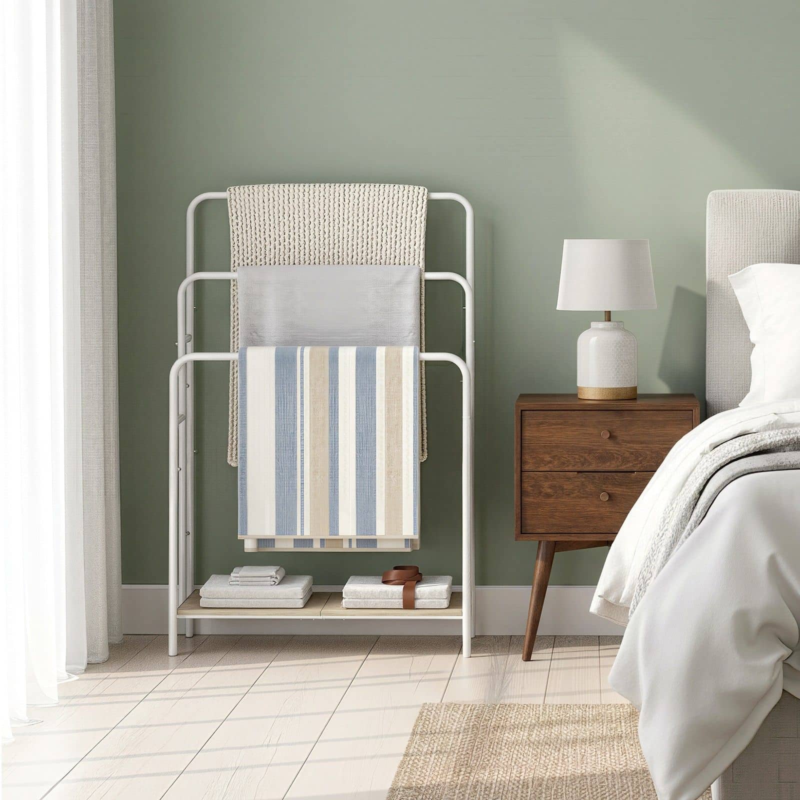 Handtuchhalter mit 3 Stangen, Handtuchständer mit 2 Haken, für Wohnzimmer Handtuchhalter mit 3 Stangen, Handtuchständer mit 2 Haken, für Wohnzimmer