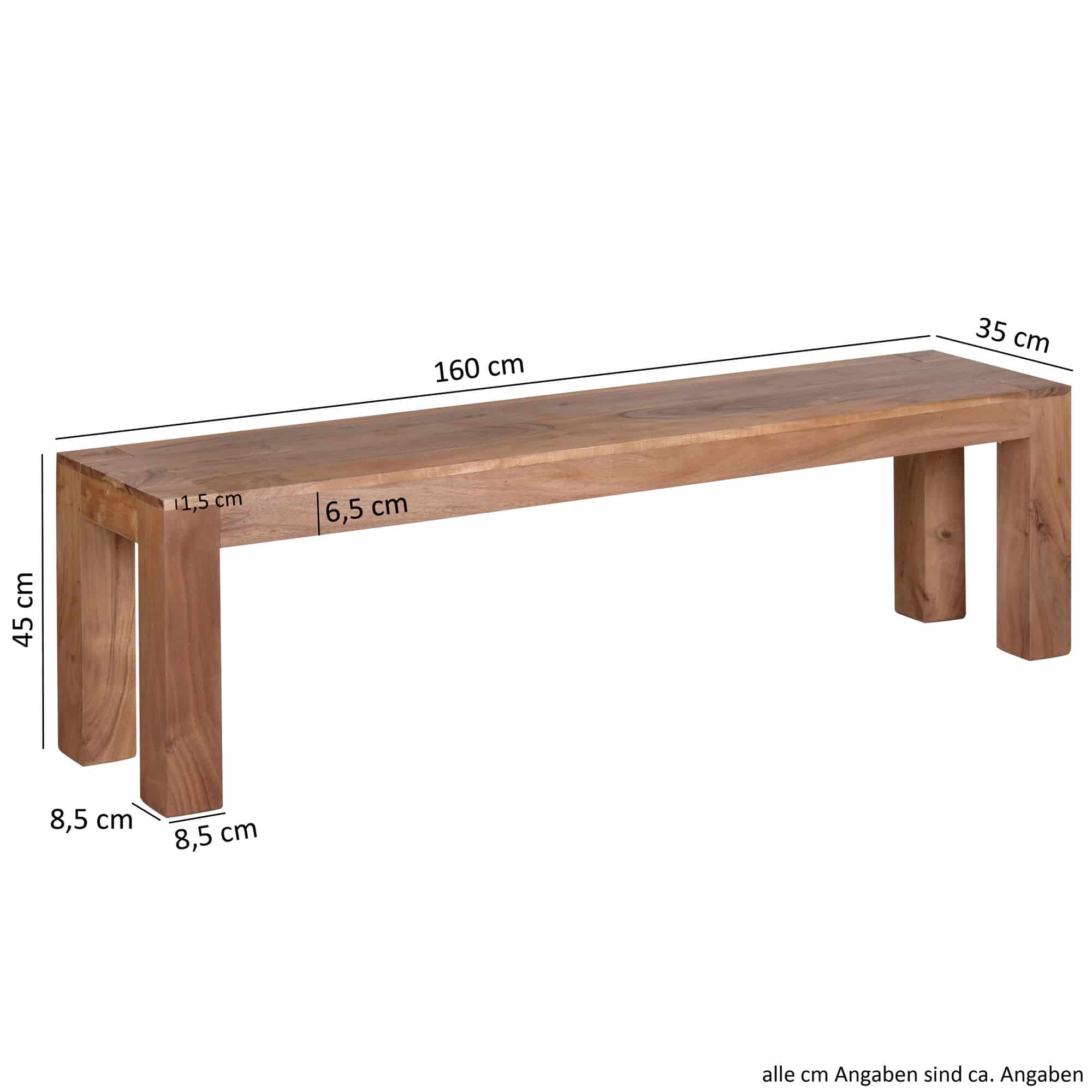 Esszimmer Sitzbank MUMBAI Massiv-Holz Akazie 160 x 45 x 35 cm Holz-Bank Natur-Produkt Küchenbank im Landhaus-Stil Esszimmer Sitzbank MUMBAI Massiv-Holz Akazie 160 x 45 x 35 cm Holz-Bank Natur-Produkt Küchenbank im Landhaus-Stil