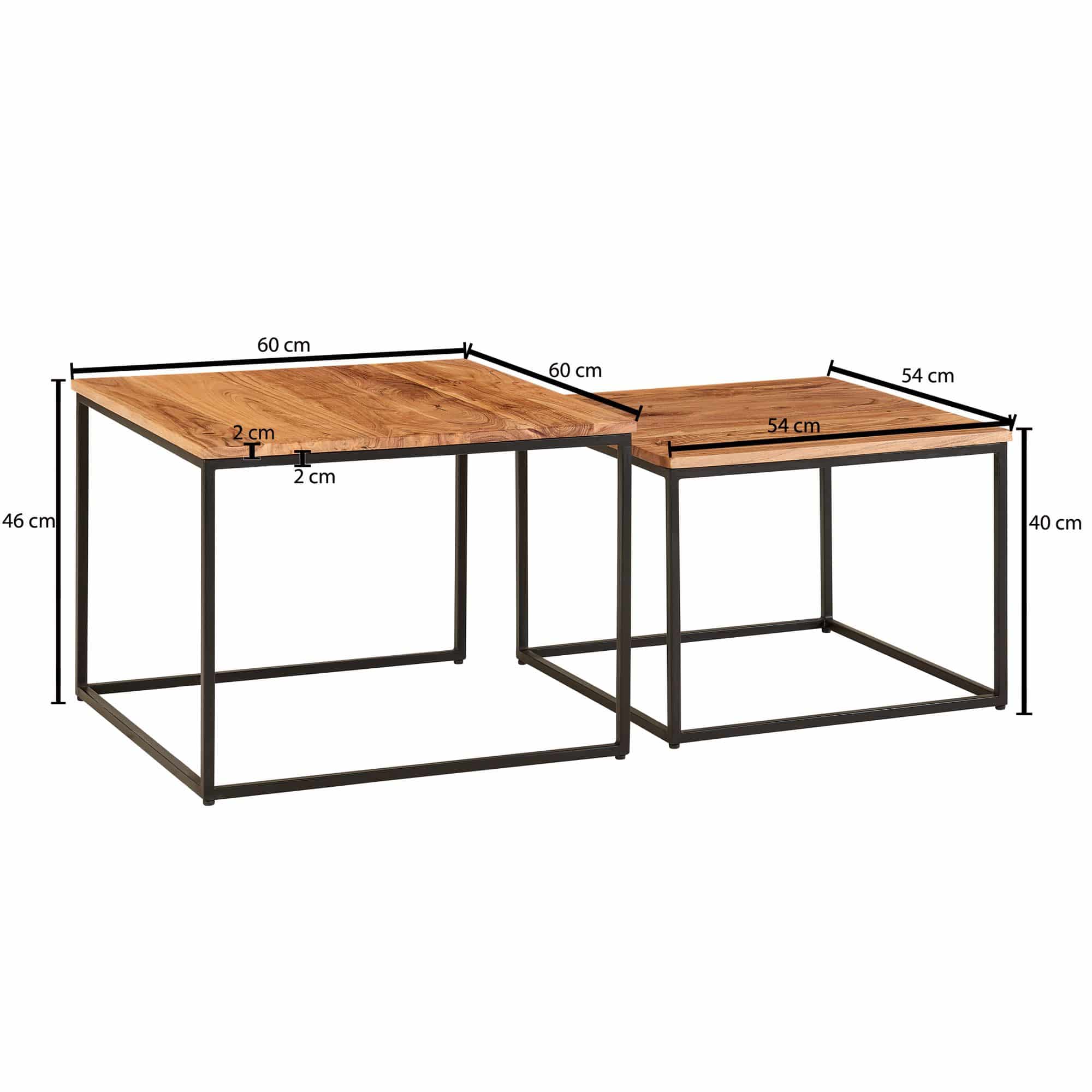 60559-Wohnling-Couchtisch-Akazie-2er-Set-60-x-60-x-46-cm-54-x-54-x40-cm-WL6-364-WL6-364_3 Wohnzimmertisch 2er Set Akazie Massivholz / Metall Beistelltisch Eckig