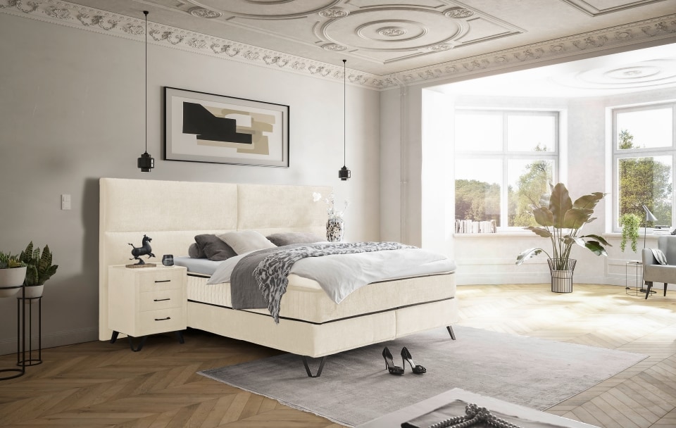 ED Exciting Design Boxspringbett Trapani H3/H4 mit Duo-Wendematratze, XXL Kopfteil und Massivfüßen – Erhältlich in 160×200 cm und 180×200 cm,Anthology-Mikrofaser 6 Farbvarianten
