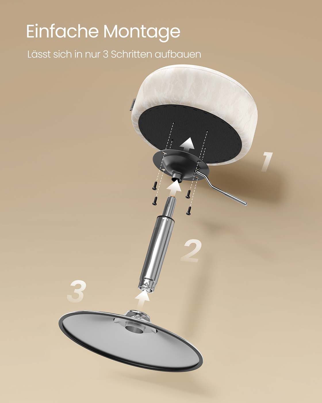 Höhenverstellbarer und 360° drehbarer Schminkhocker cremeweiß Höhenverstellbarer und 360° drehbarer Schminkhocker cremeweiß