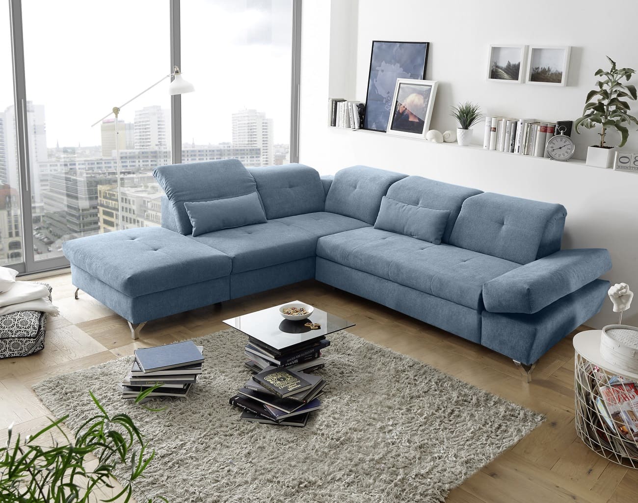 Eckcouch Melfi – Denim – mit Schlaffunktion
