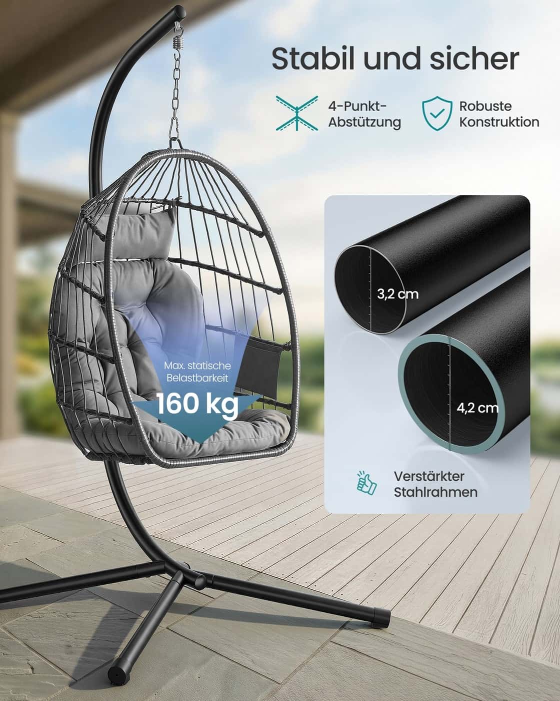 Hängesessel mit Gestell für entspannten Sitzkomfort grau Hängesessel mit Gestell für entspannten Sitzkomfort grau