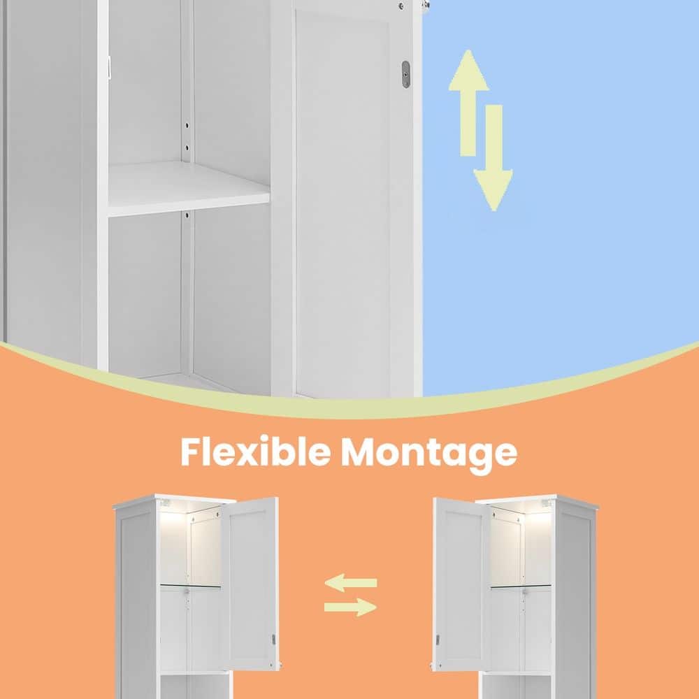Hochschrank für Badezimmer mit Beleuchtung, verstellbaren Einlegeböden, offenen Fächern Hochschrank für Badezimmer mit Beleuchtung, verstellbaren Einlegeböden, offenen Fächern