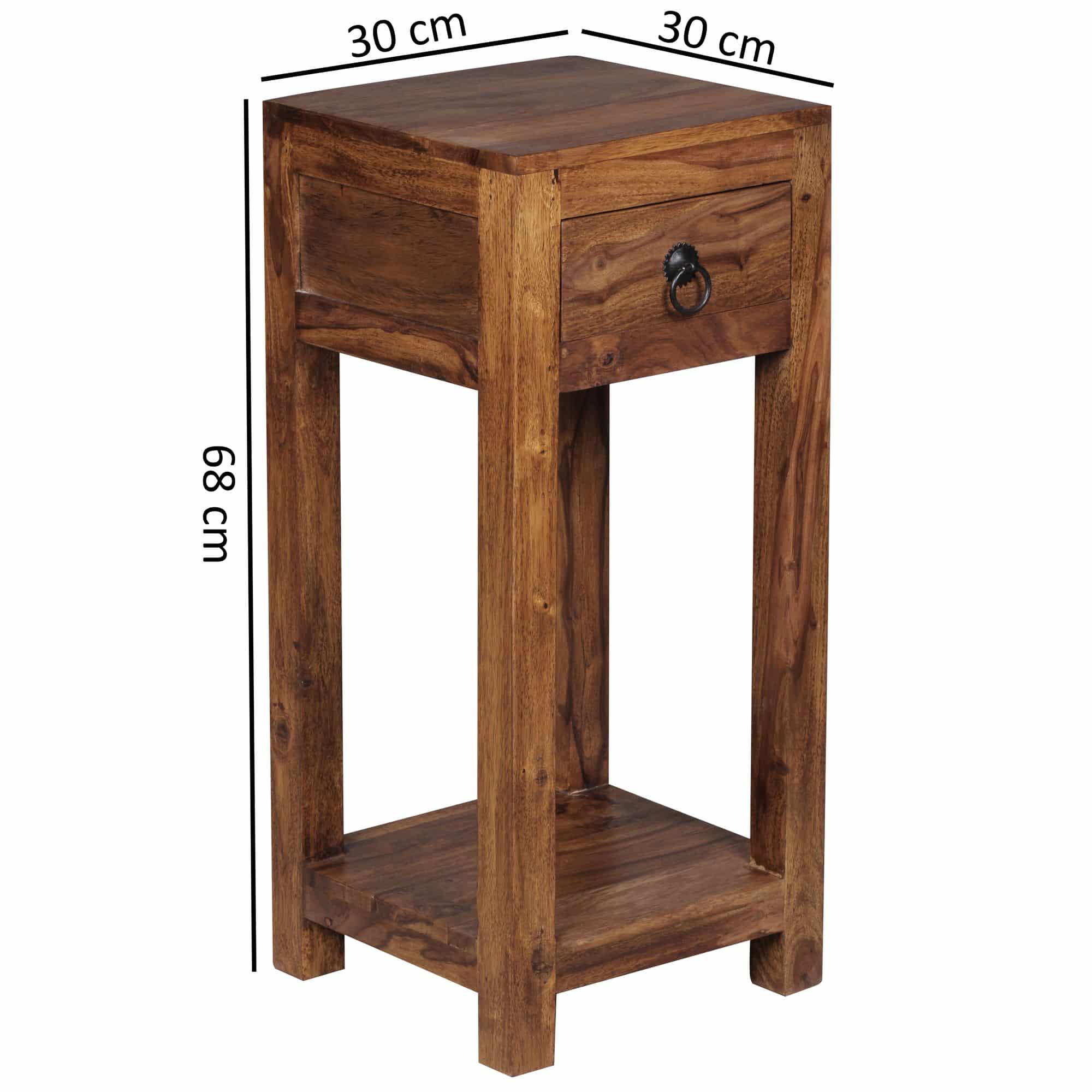 Beistelltisch MUMBAI Massiv-Holz Sheesham 68cm hoch Wohnzimmer-Tisch mit Schublade Design Landhaus-Stil Couchtisch Beistelltisch MUMBAI Massiv-Holz Sheesham 68cm hoch Wohnzimmer-Tisch mit Schublade Design Landhaus-Stil Couchtisch