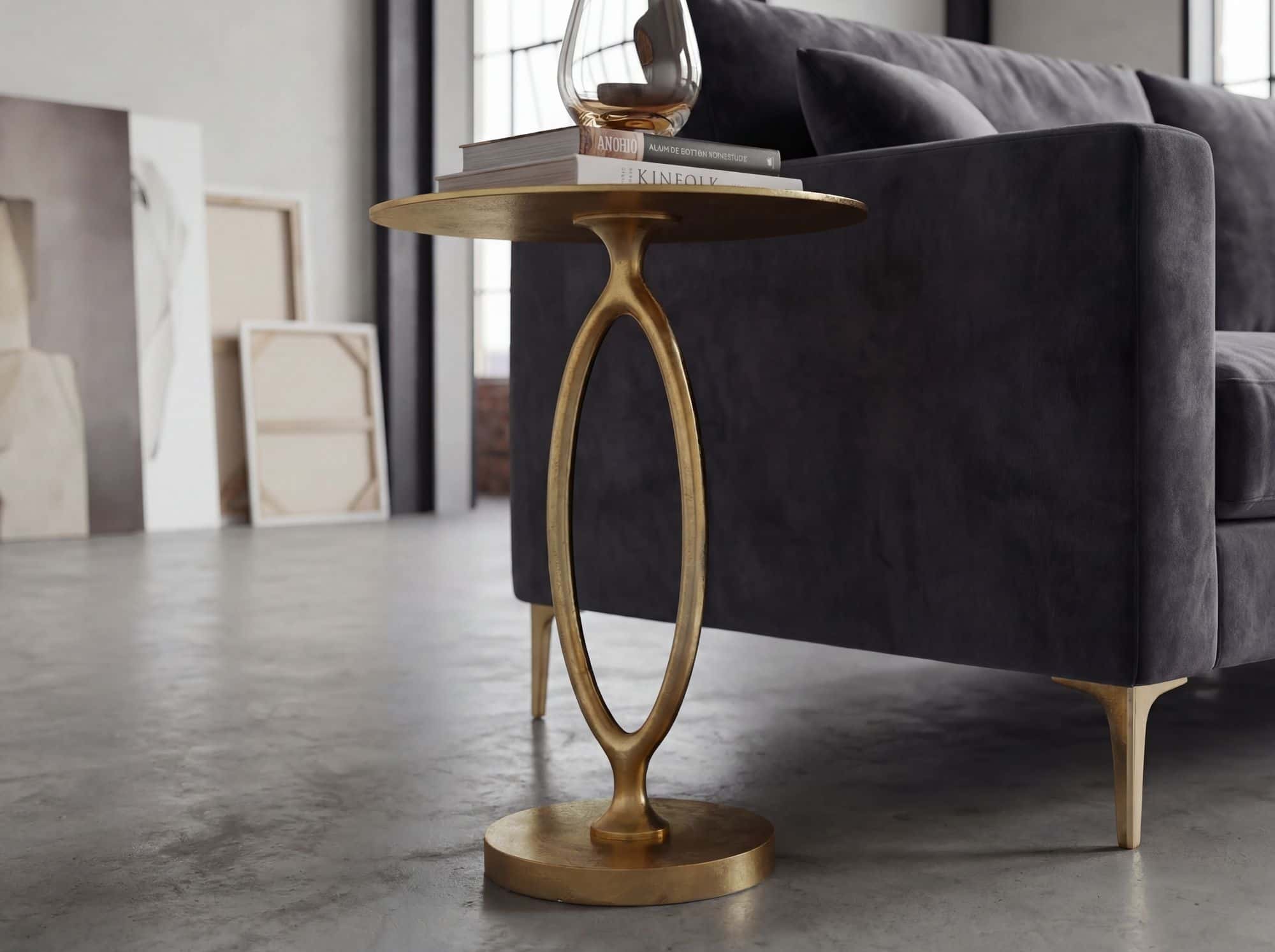 Beistelltisch Aluminium 44cm Rund Gold - Design Metalltisch - Extravaganter Wohnzimmertisch - Moderner Couchtisch Metall - Edler Anstelltisch Handmade