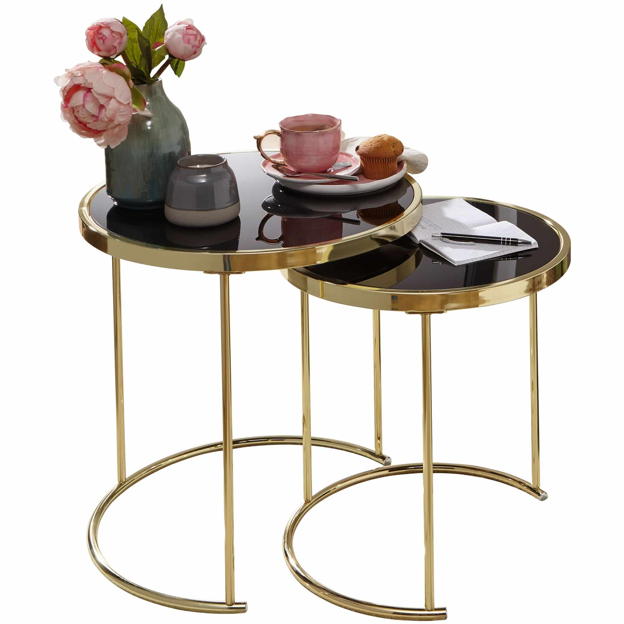 47898-WOHNLING-Satztisch-CORA-Schwarz-Gold-WL5-762Xeu17HH86KDh Design Satztisch COMO Schwarz/Gold Beistelltisch Metall/Glas