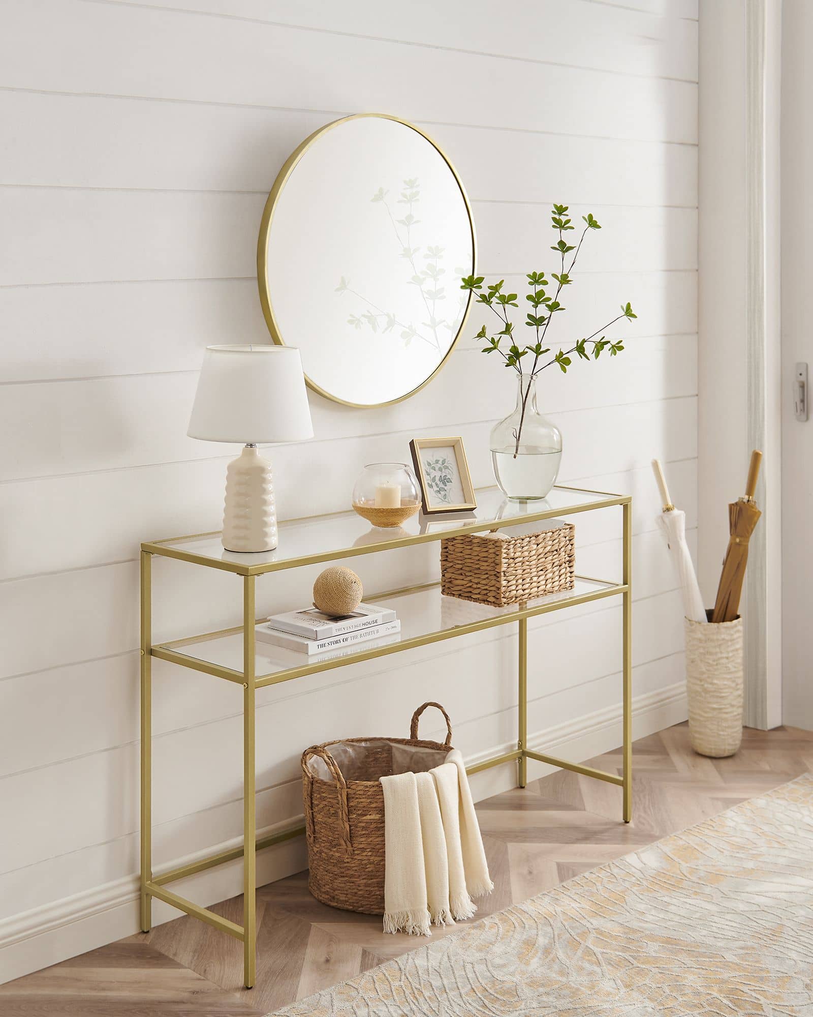 Konsolentisch modern verstellbar goldfarben-transparent Konsolentisch modern verstellbar goldfarben-transparent