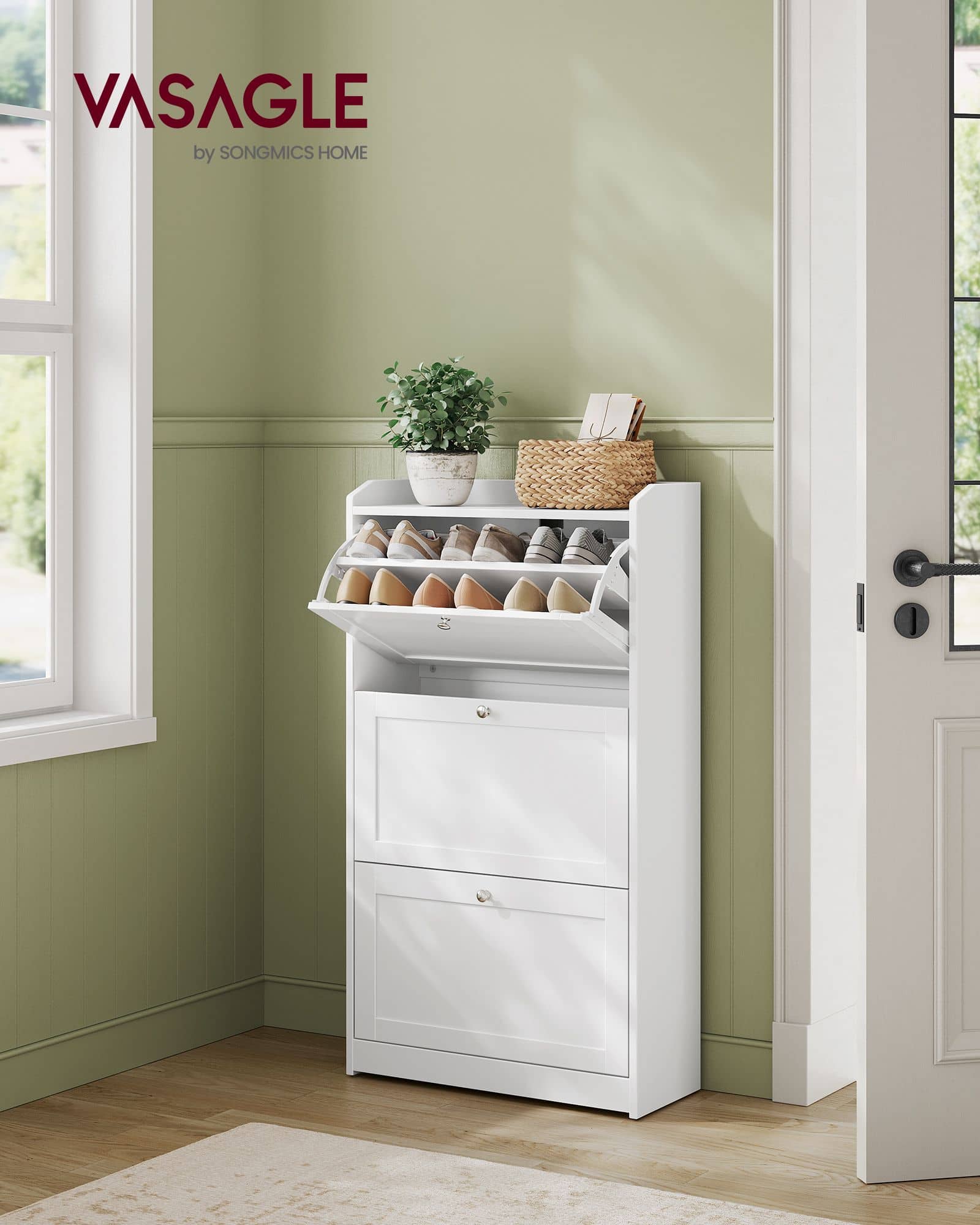 Schuhschrank 3 Klappen für bis zu 18 Paar Schuhe wolkenweiß