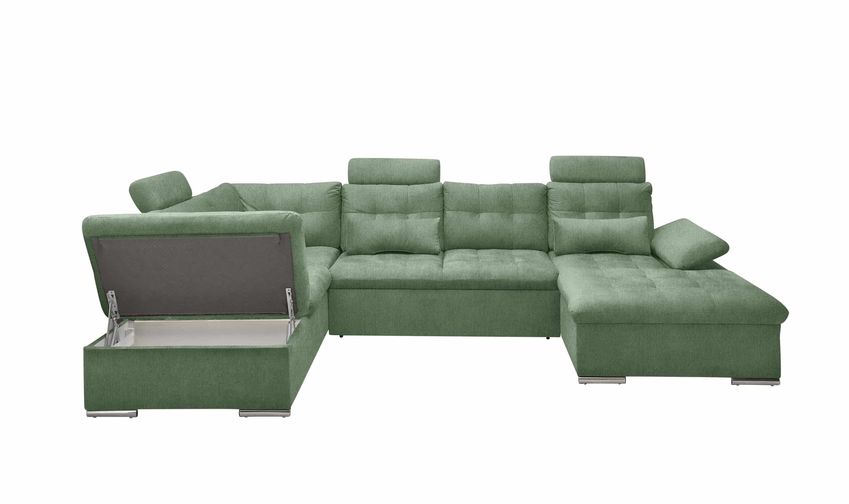 Sofa Grün mit Schlaffunktion und Bettkasten - Medan XXL Sofa Grün mit Schlaffunktion und Bettkasten - Medan XXL