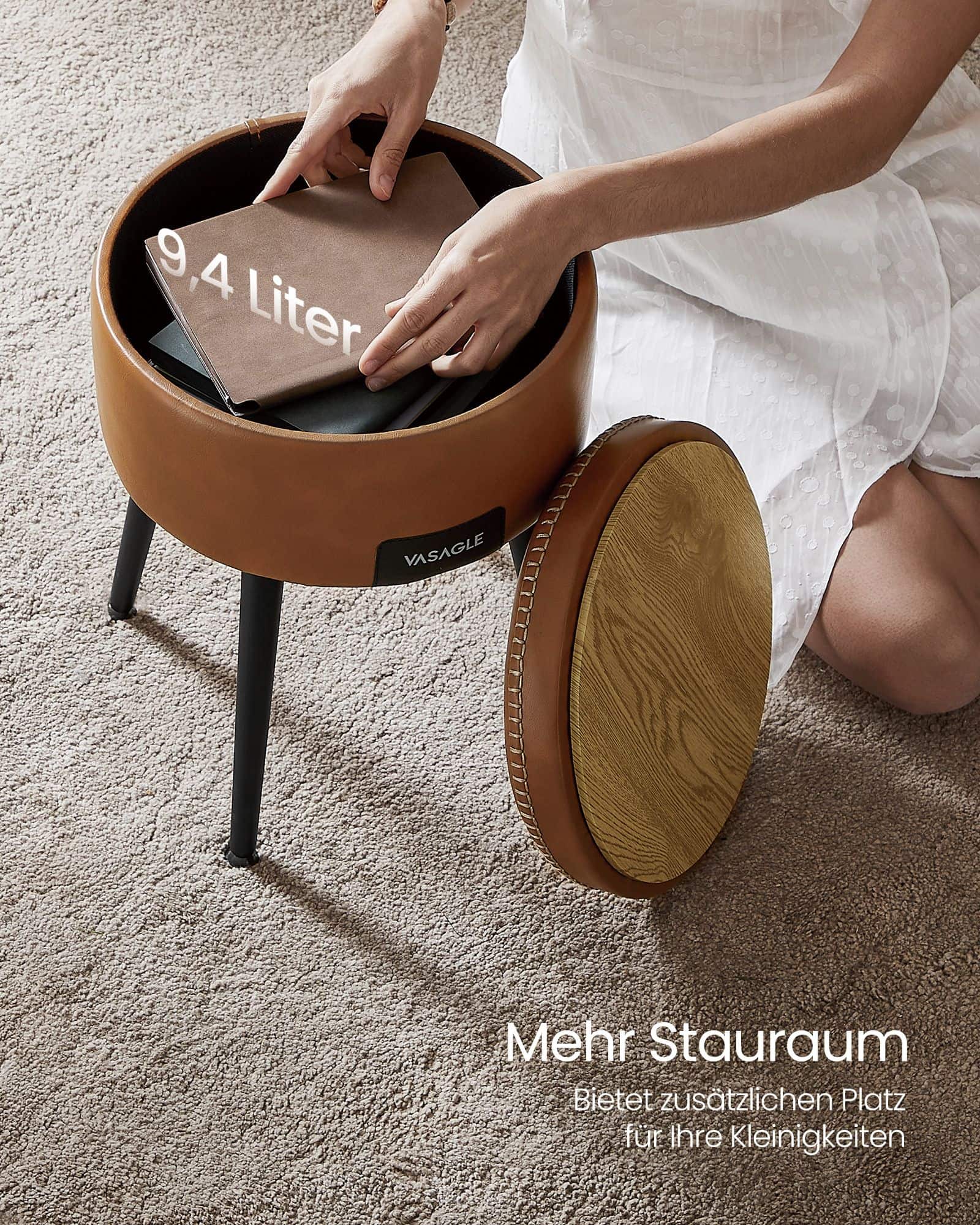 EKHO Kollektion - Sitzbank mit Stauraum Mid-Century-Stil rund karamellbraun