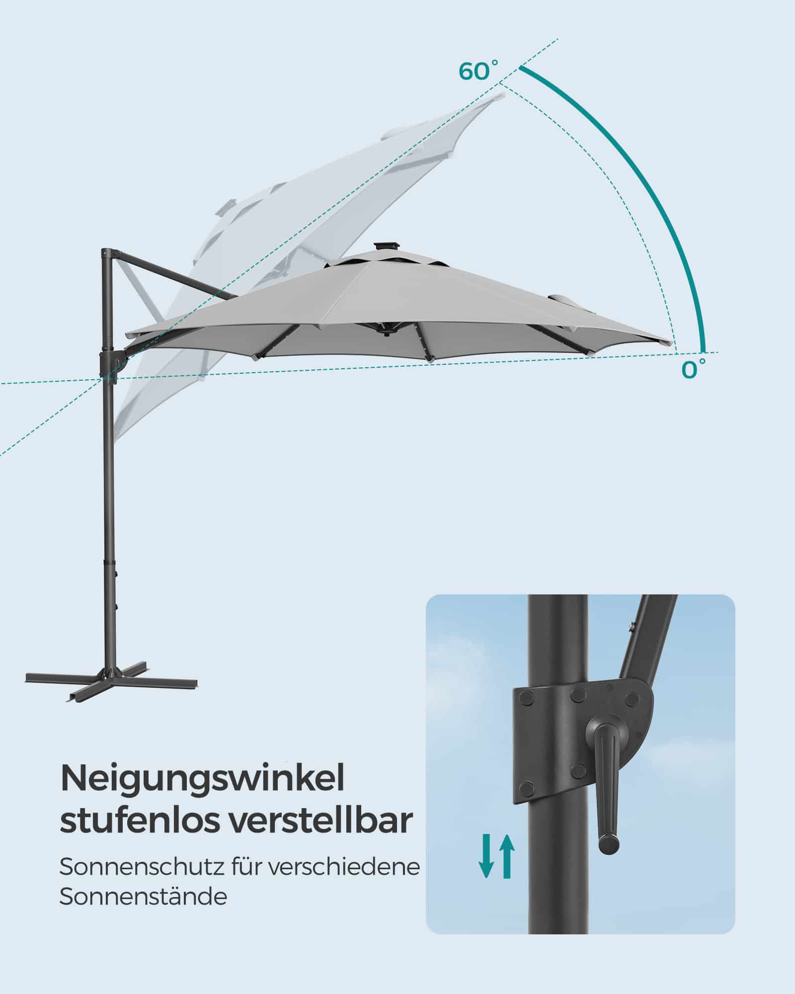 Ampelschirm drehbar mit Kurbel taubengrau