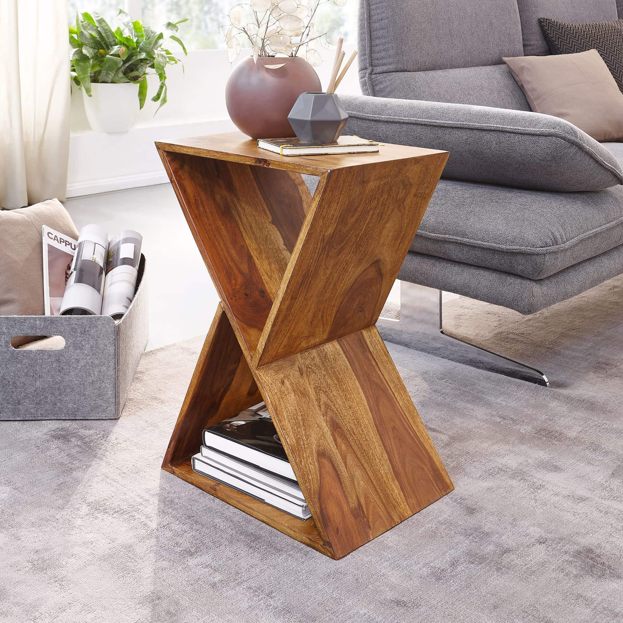 Beistelltisch X-Form 43x60x30 cm Sheesham Massivholz Anstelltisch Beistelltisch X-Form 43x60x30 cm Sheesham Massivholz Anstelltisch