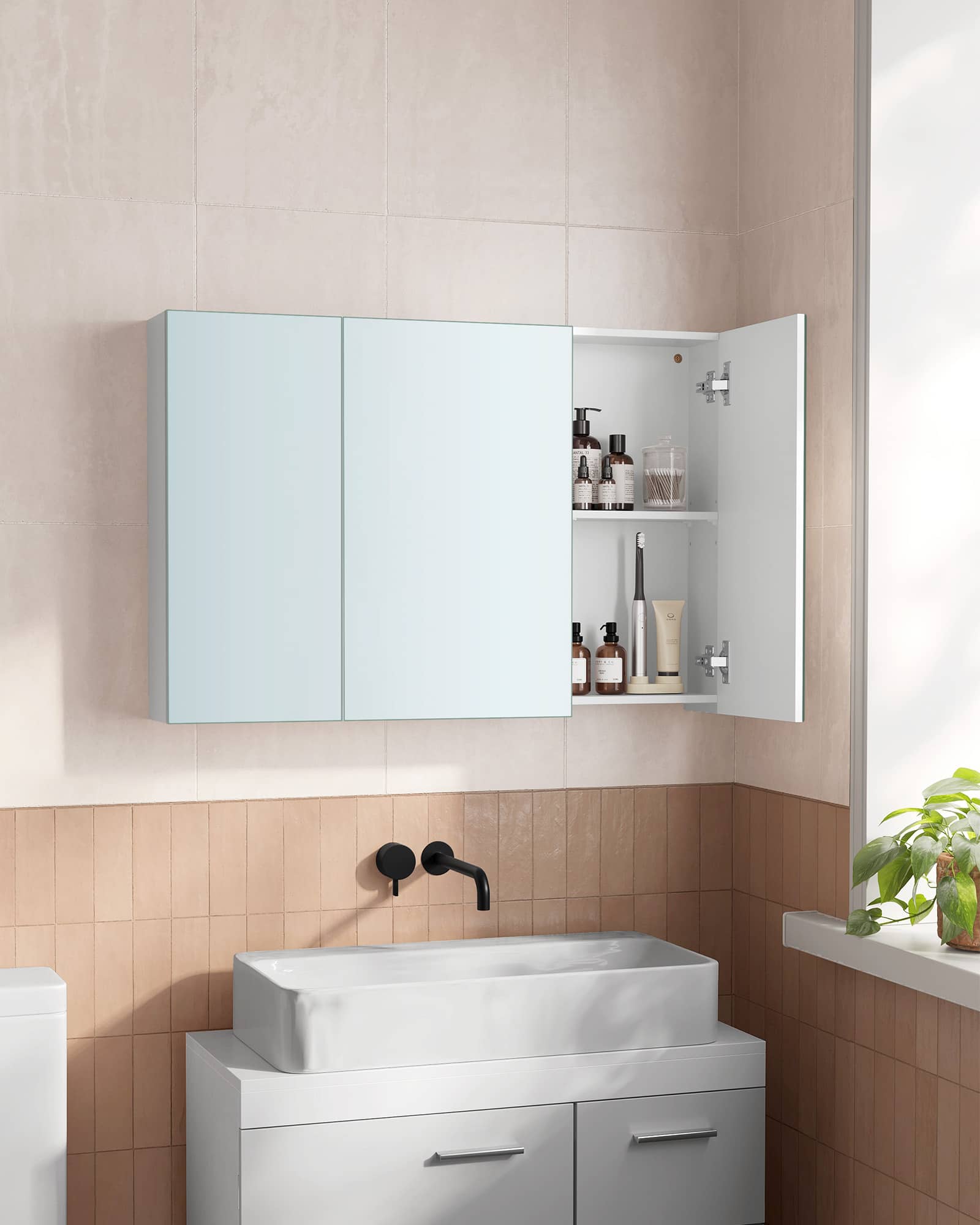 Wandschrank mit Spiegel und verstellbarem Regal weiß Wandschrank mit Spiegel und verstellbarem Regal weiß