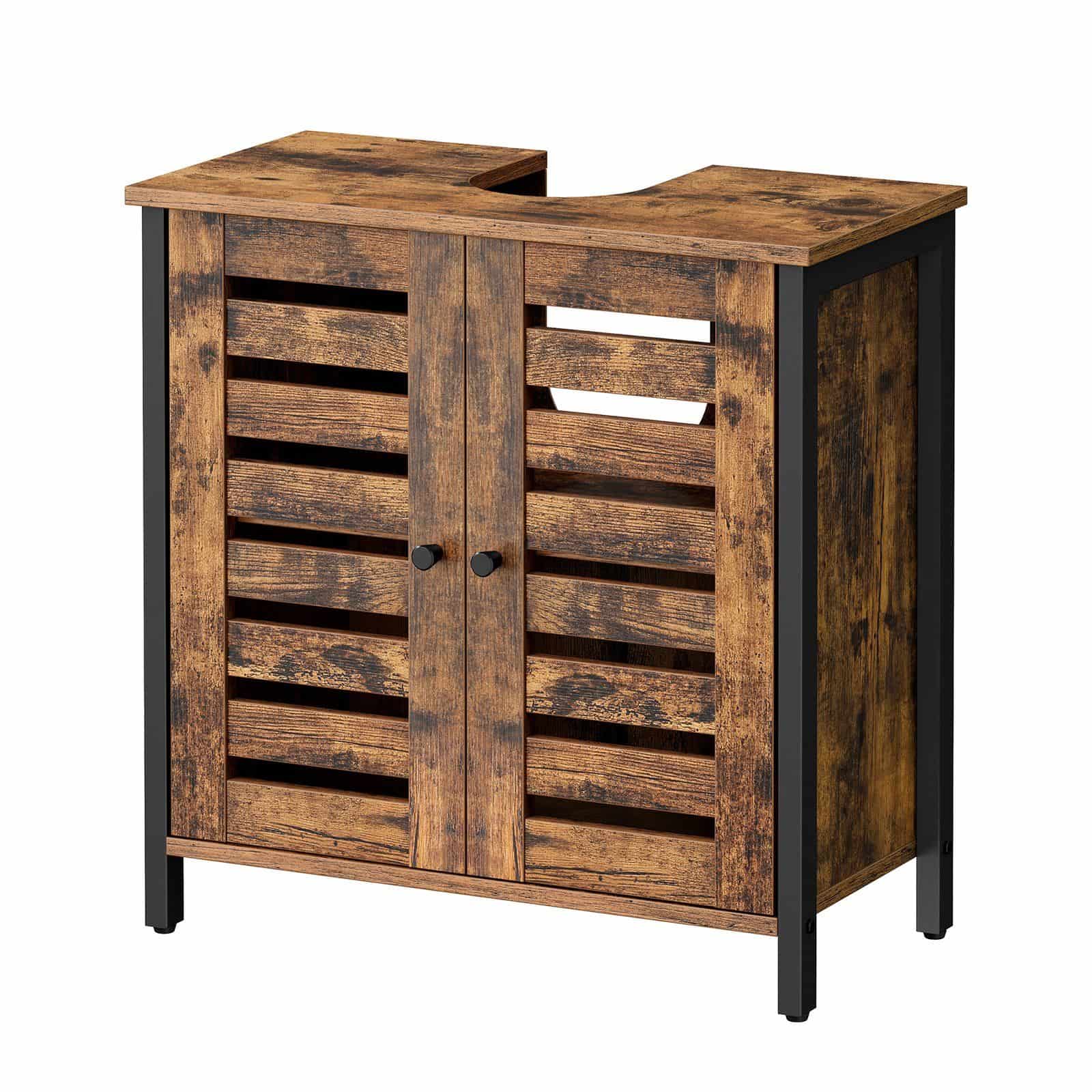 Aufbewahrungsschrank für Badezimmer, Waschbeckenunterschrank, mit 2 Lamellentüren