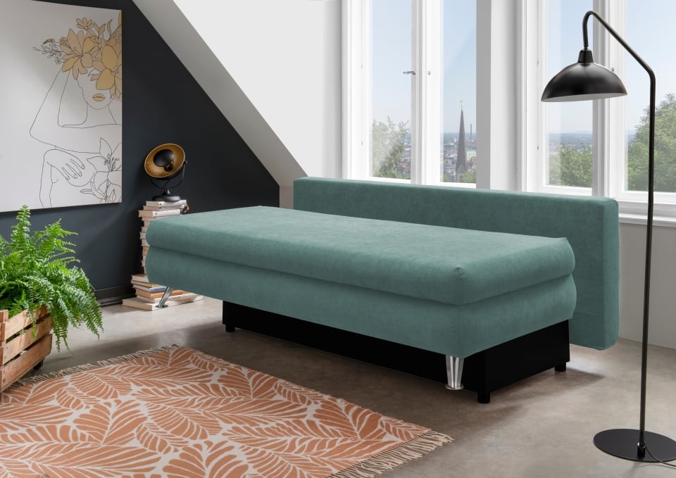 Benformato_Altona_2FBK_3613_F06-6 Mikrofaser Mango Mint: Sofa Altona mit Schlaffunktion & Bettkasten