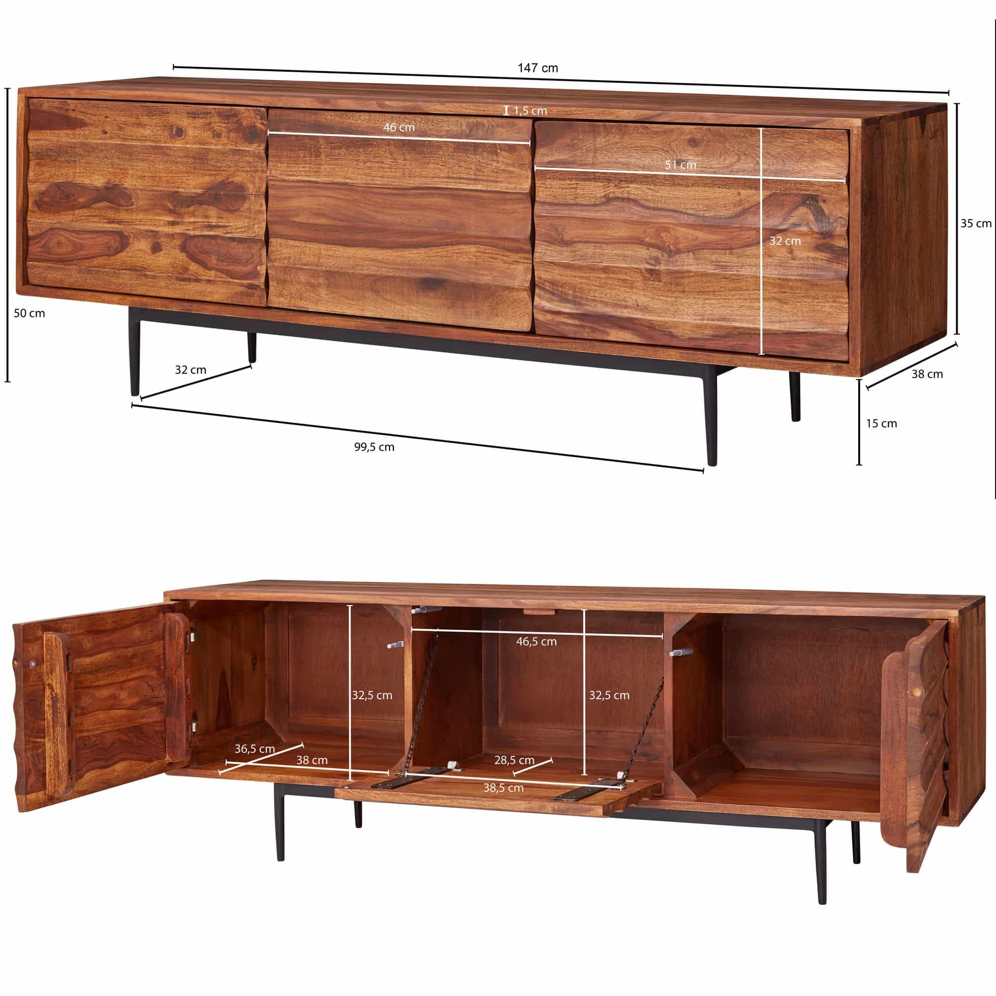 HiFi Lowboard WL5.636 Sheesham Massivholz Landhaus TV Kommode 147x50x38cm HiFi Lowboard WL5.636 Sheesham Massivholz Landhaus TV Kommode 147x50x38cm