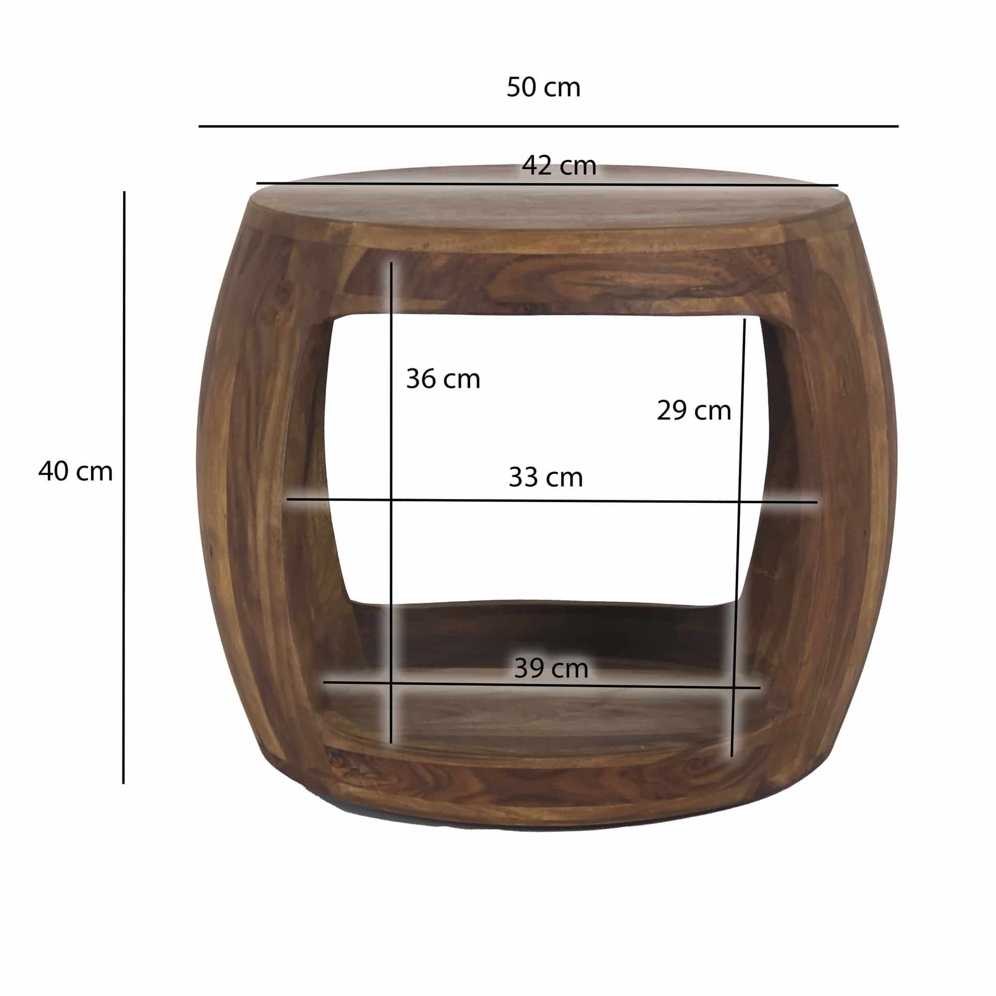 Beistelltisch Ø 50cm Sheesham Massivholz rund mit Ablagefach – Couchtisch Echtholz handgefertigt Beistelltisch Ø 50cm Sheesham Massivholz rund mit Ablagefach – Couchtisch Echtholz handgefertigt