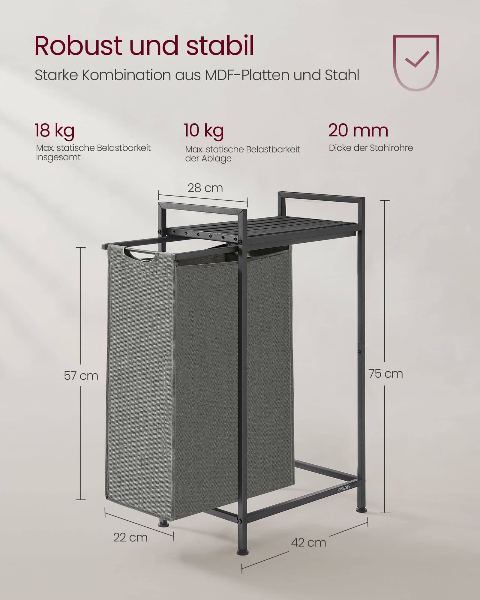 Wäschekorb mit Ablage schiefergrau-anthrazitgrau