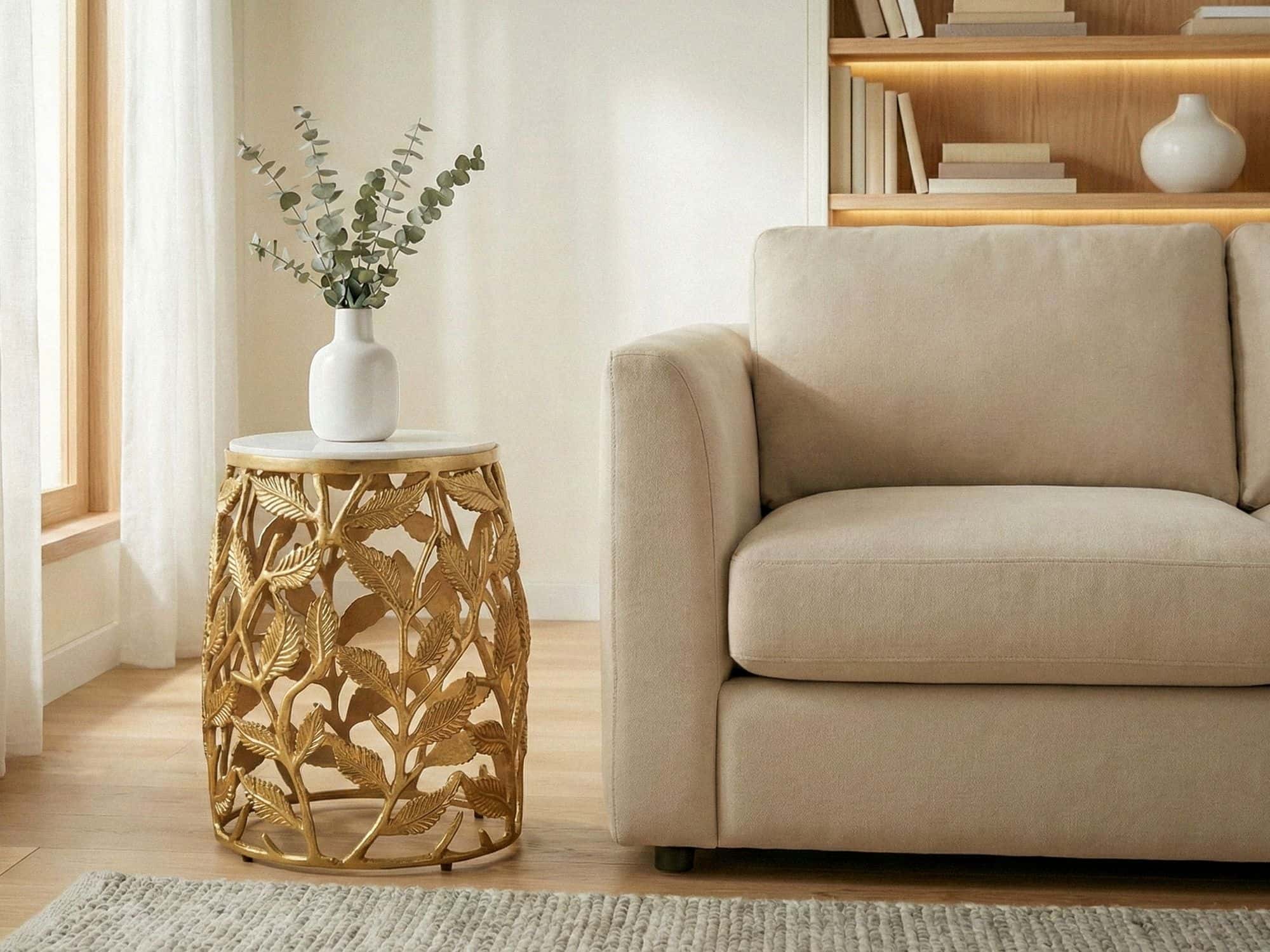 Beistelltisch 40cm Gold mit weißer Marmor Tischplatte - Couchtisch klein rund - Sofatisch Alu modern - Wohnzimmertisch Aluminium - Design Tisch Metallgestell Handmade Beistelltisch 40cm Gold mit weißer Marmor Tischplatte - Couchtisch klein rund - Sofatisch Alu modern - Wohnzimmertisch Aluminium - Design Tisch Metallgestell Handmade