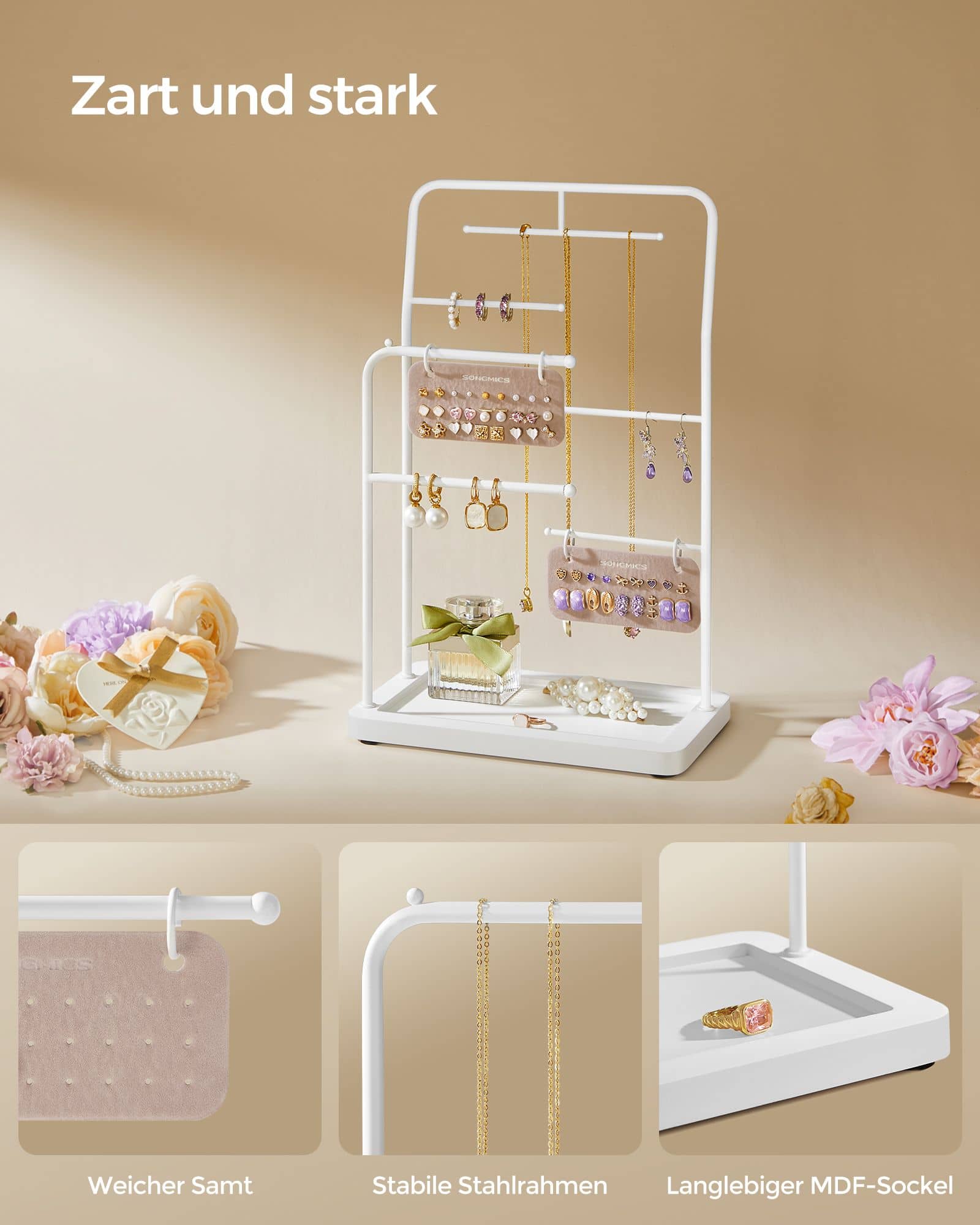 Schmuckständer mit 6 Hängestangen aus Metall wolkenweiß Schmuckständer mit 6 Hängestangen aus Metall wolkenweiß