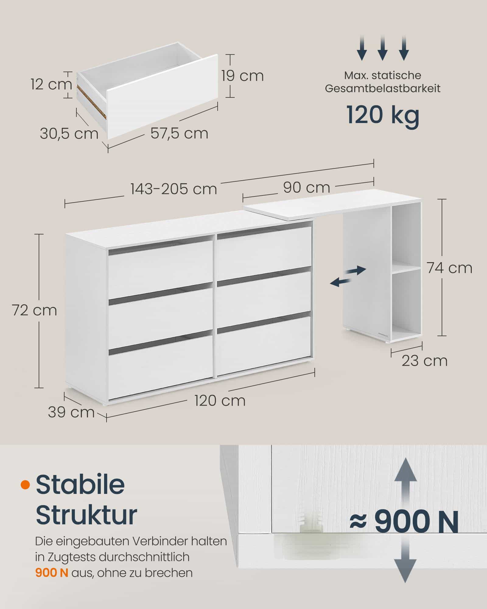 Schminktisch mit Regal nebeneinander oder L-förmig schneeweiß