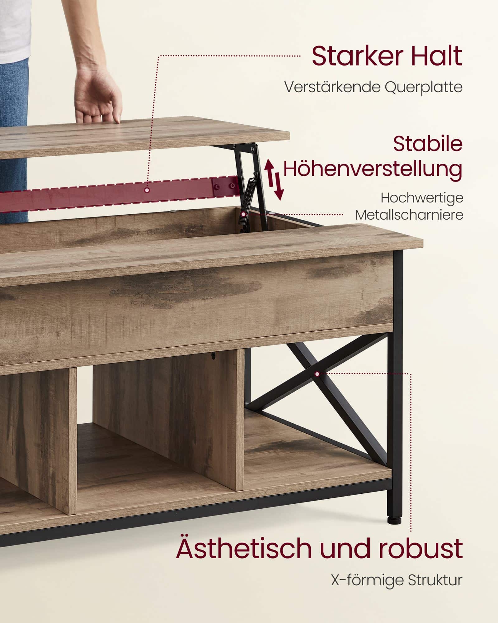 Couchtisch höhenverstellbar kamelbraun-schwarz-B34LCT205K50