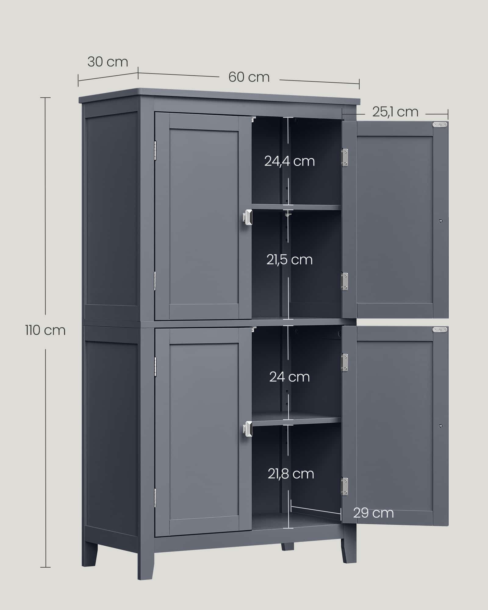 Badezimmerschrank mit 4 Türen und verstellbaren Ablagen Badezimmerschrank mit 4 Türen und verstellbaren Ablagen