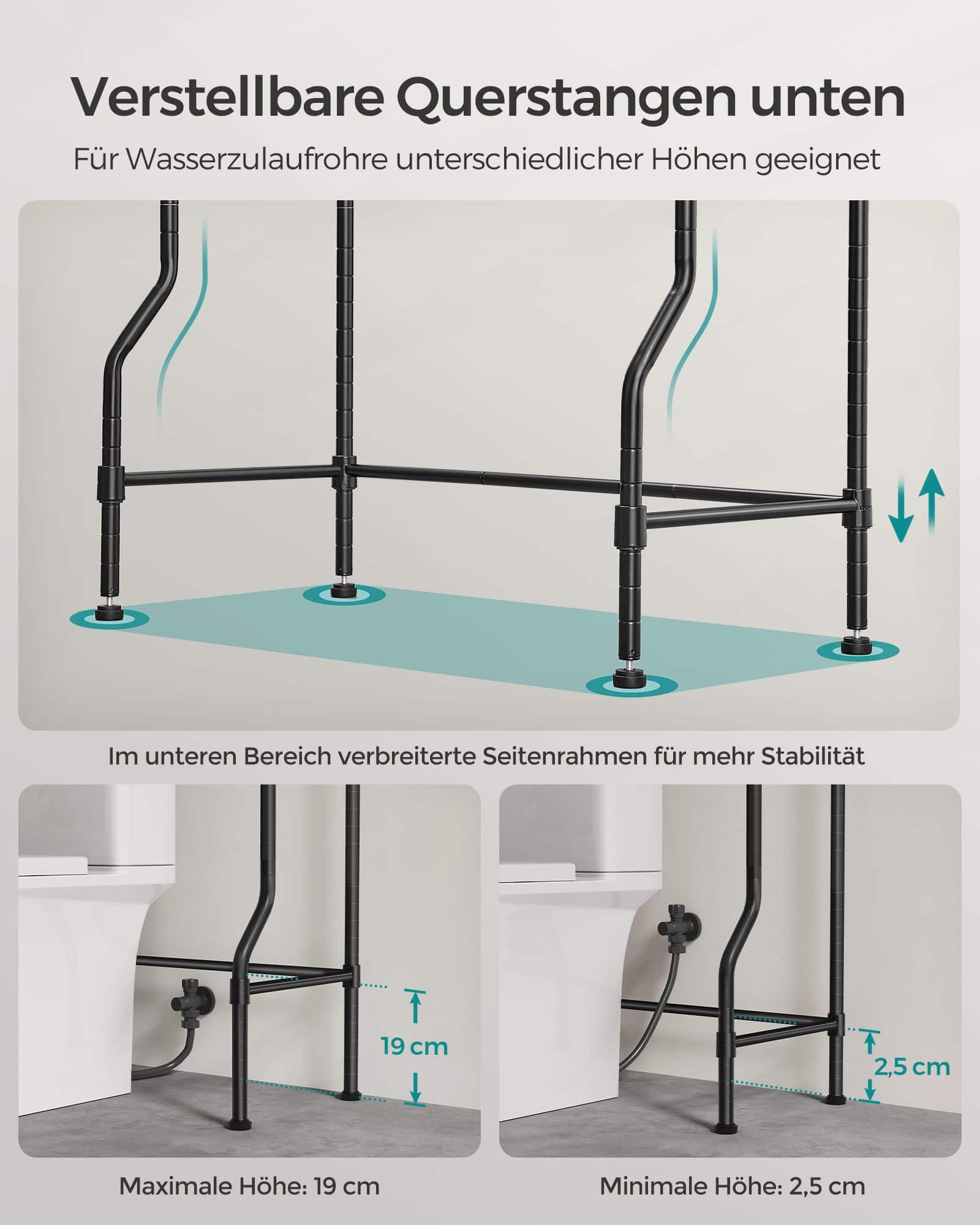 4-stöckiges Toilettenregal mit Haken platzsparend schwarz 4-stöckiges Toilettenregal mit Haken platzsparend schwarz