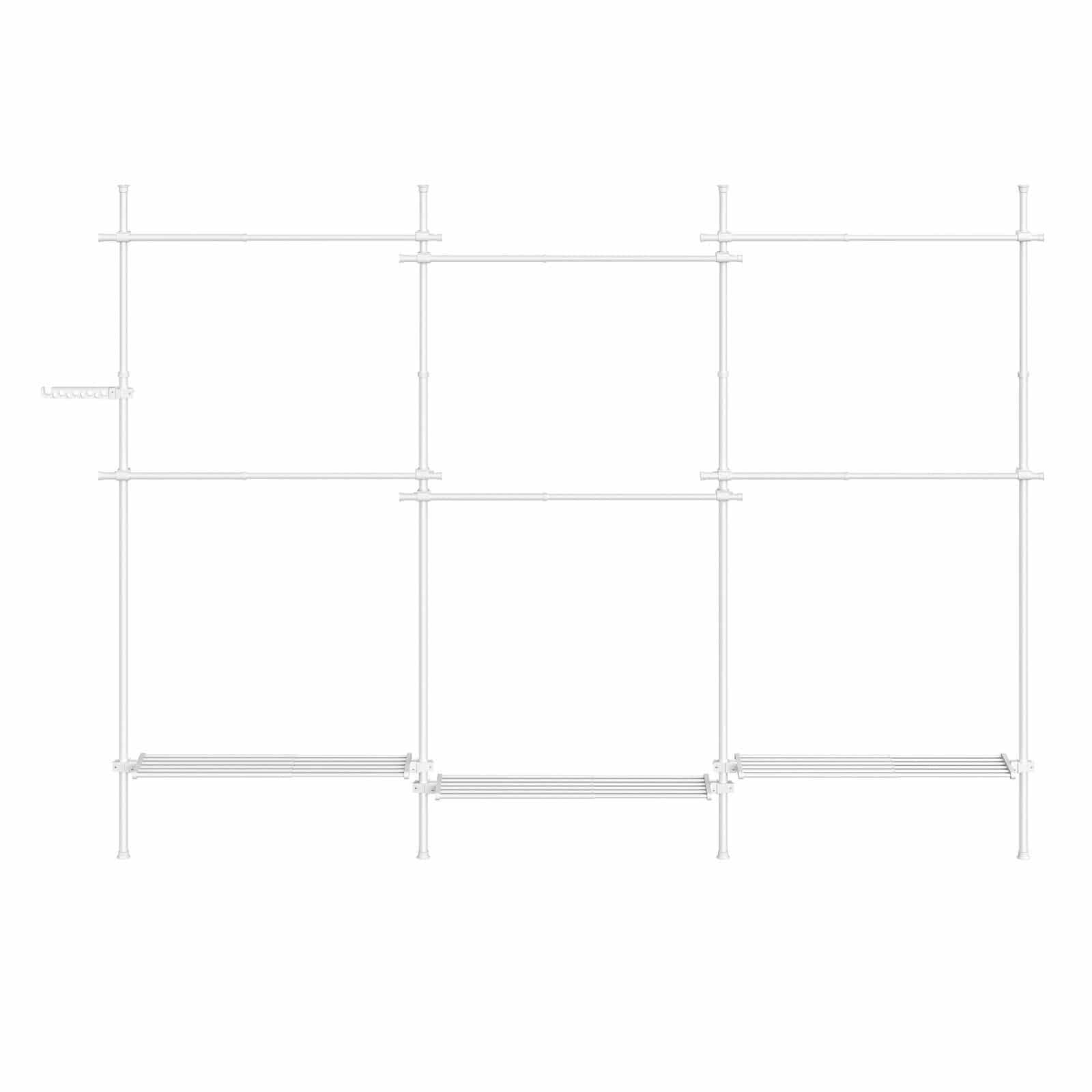 3-stufiger Kleiderständer, höhen- und breitenverstellbar, offene Garderobe mit 6 Kleiderstangen und 3 Ablagen 3-stufiger Kleiderständer, höhen- und breitenverstellbar, offene Garderobe mit 6 Kleiderstangen und 3 Ablagen