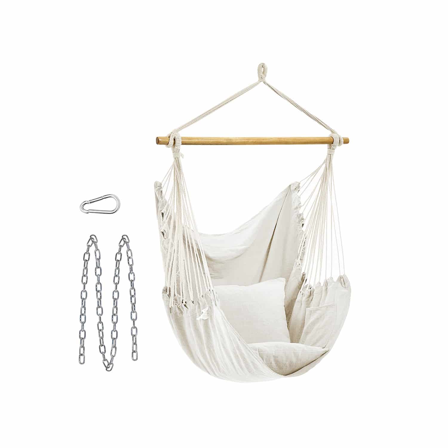 Hängesessel mit 2 Kissen und Metallkette beige Hängesessel mit 2 Kissen und Metallkette beige