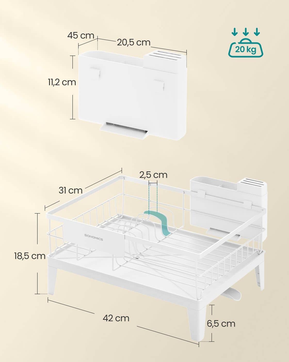 Drehbares Abtropfgestell mit Abtropfschale und Besteckablage