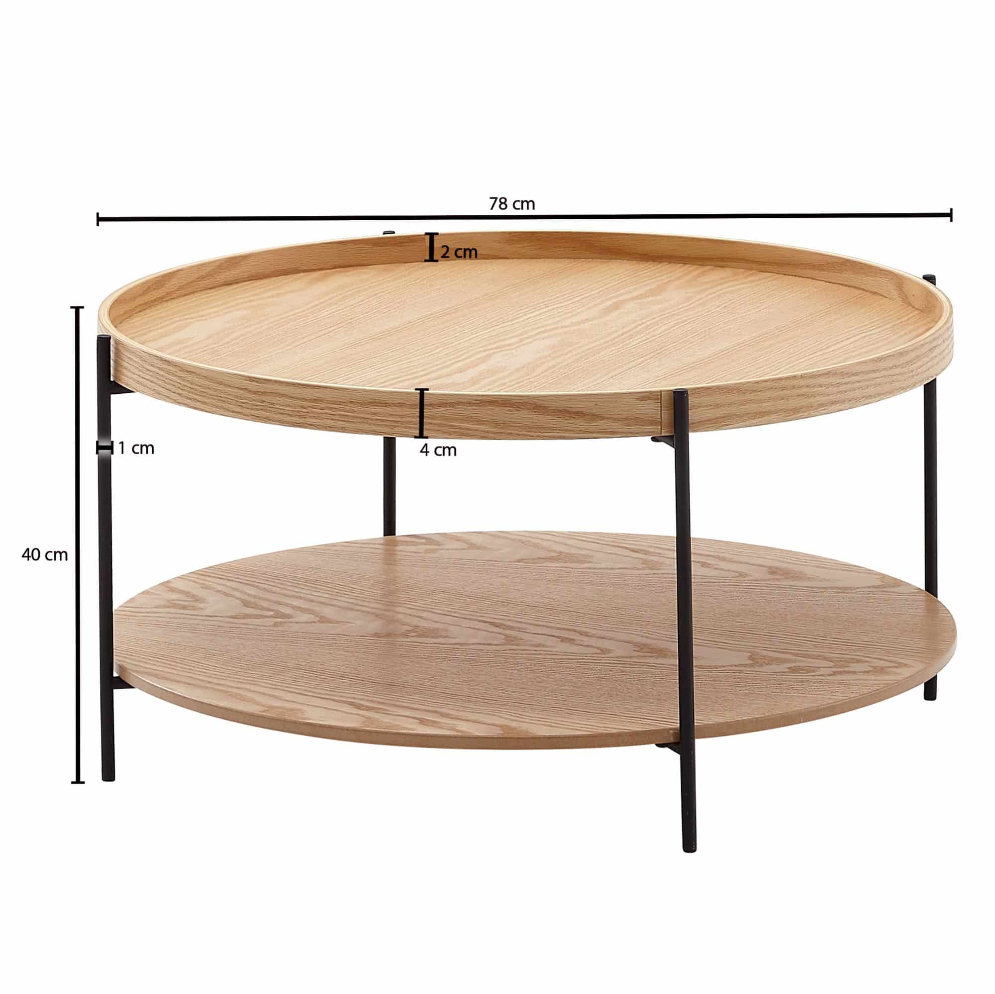 64438-Wohnling-Couchtisch-rund-81x40-cm-WL6-491-WL6-491 Couchtisch 78x78x40 cm Sofatisch Holz / Metall Wohnzimmertisch Eiche