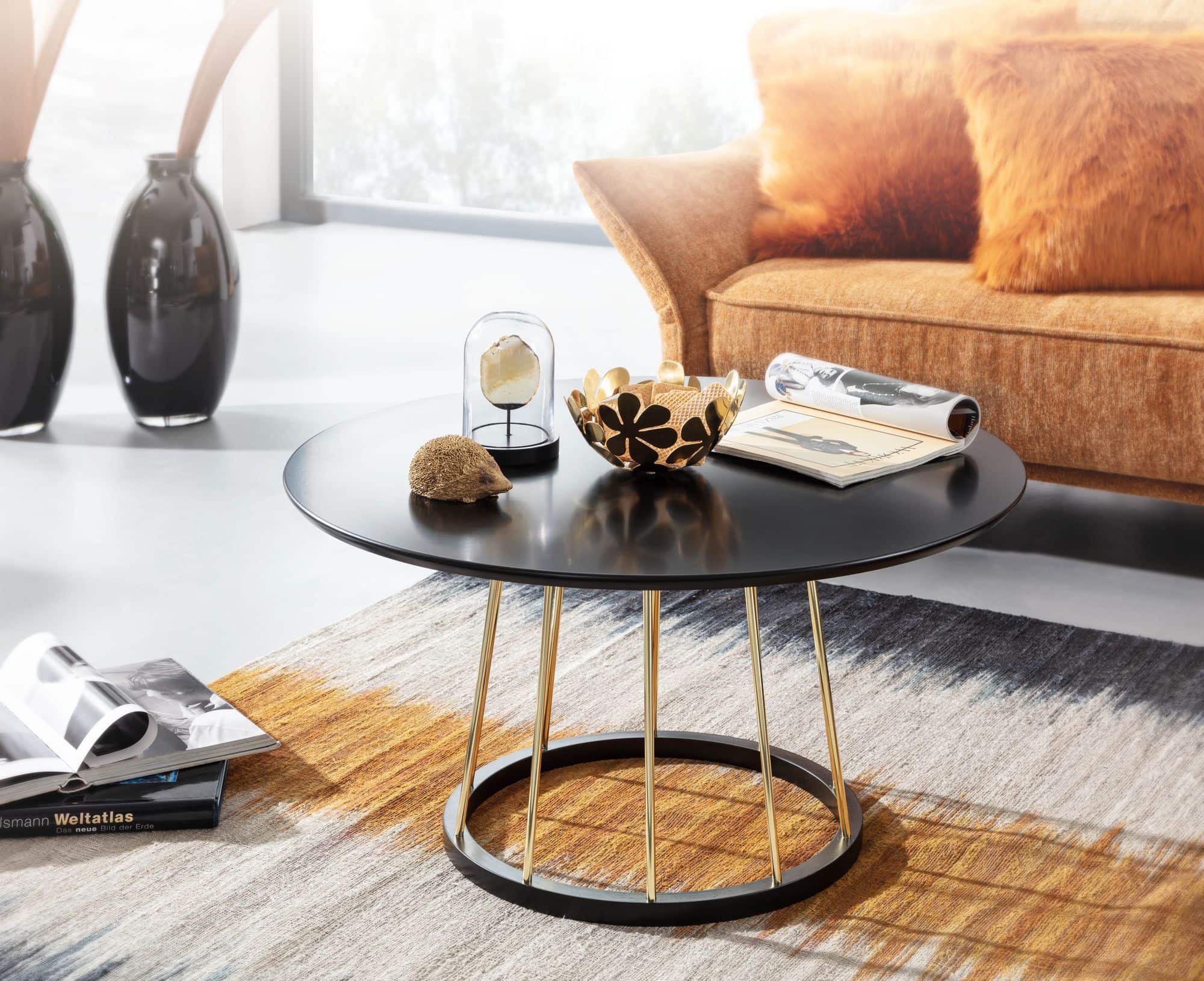 64435-Wohnling-Couchtisch-schwarz-rund-80x41-5-cm-WL6-489-WL6-489_4 Couchtisch Rund 80x80x42 cm Schwarz Gold Sofatisch Metall Modern