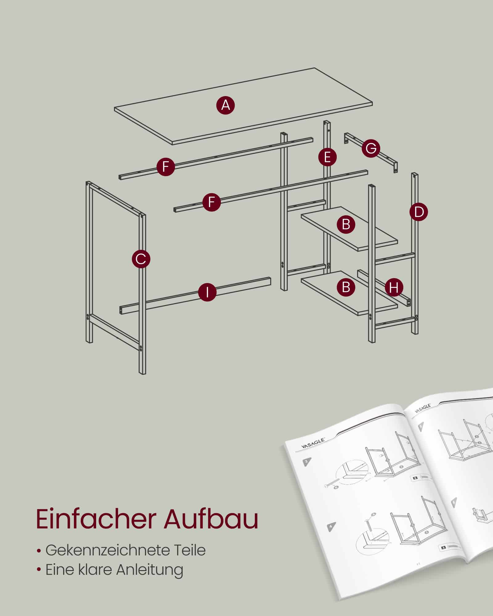 Schreibtisch mit 2 Ablagen und Stahlgestell ahornweiß