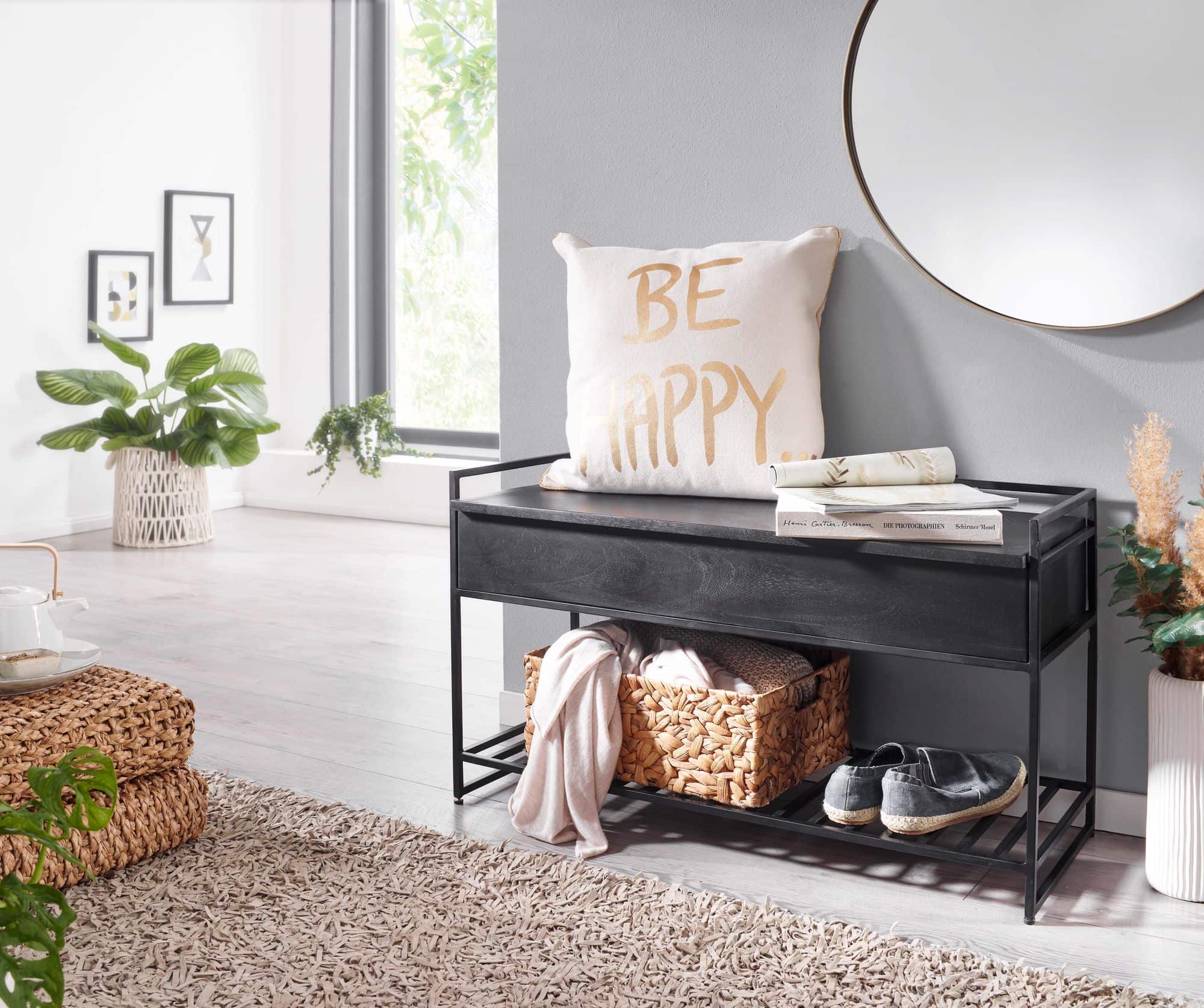 67859-Wohnling-Sitzbank-90x38x52-cm-Schwarz-WL6-587-WL6-587_13 Sitzbank mit Stauraum 90x52x38 cm Mango Massivholz / Metall Flurbank Schwarz