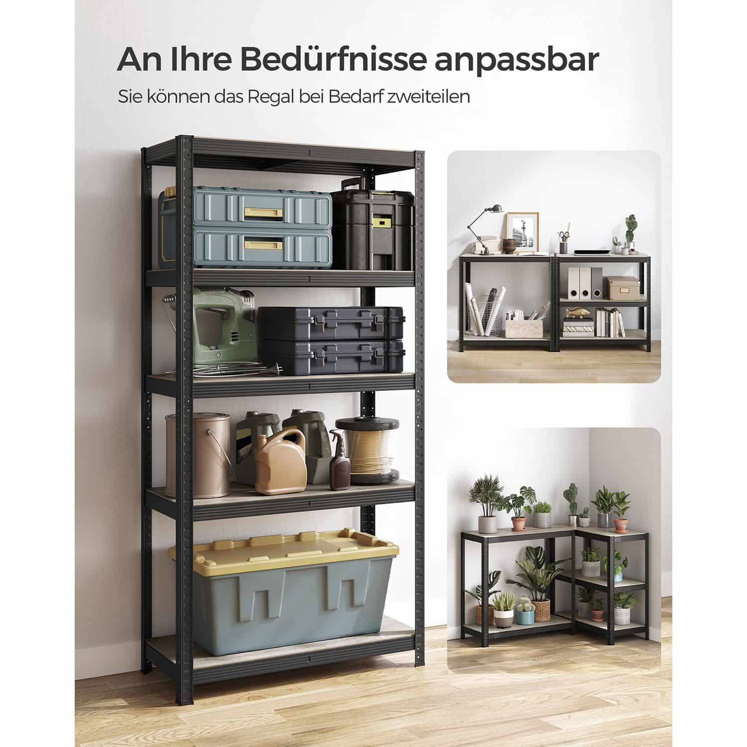 Standregal verstellbar mit 5 Ablagen 40 x 90 x 180 cm Greige-schwarz-B34GLR040B21 Standregal verstellbar mit 5 Ablagen 40 x 90 x 180 cm Greige-schwarz-B34GLR040B21