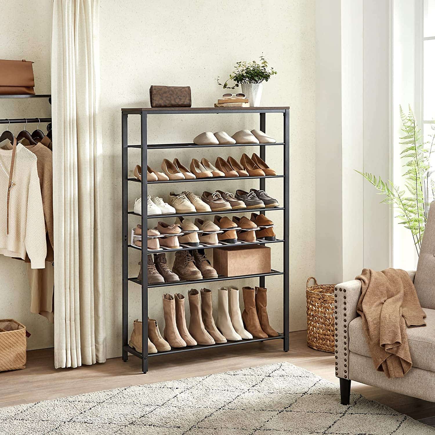 LBS012B01-3iT5EtHAgKAauN Schuhregal mit 7 Gitterablagen
