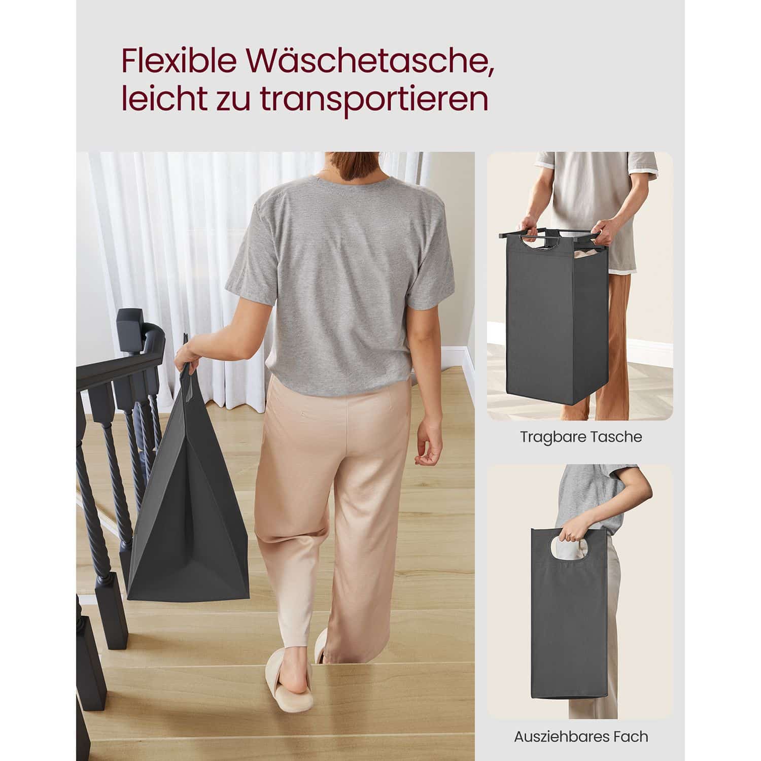 Wäschekorb 3 x 38 L mit 1 Ablage schwarz-grau-B34BLH301G01 Wäschekorb 3 x 38 L mit 1 Ablage schwarz-grau-B34BLH301G01